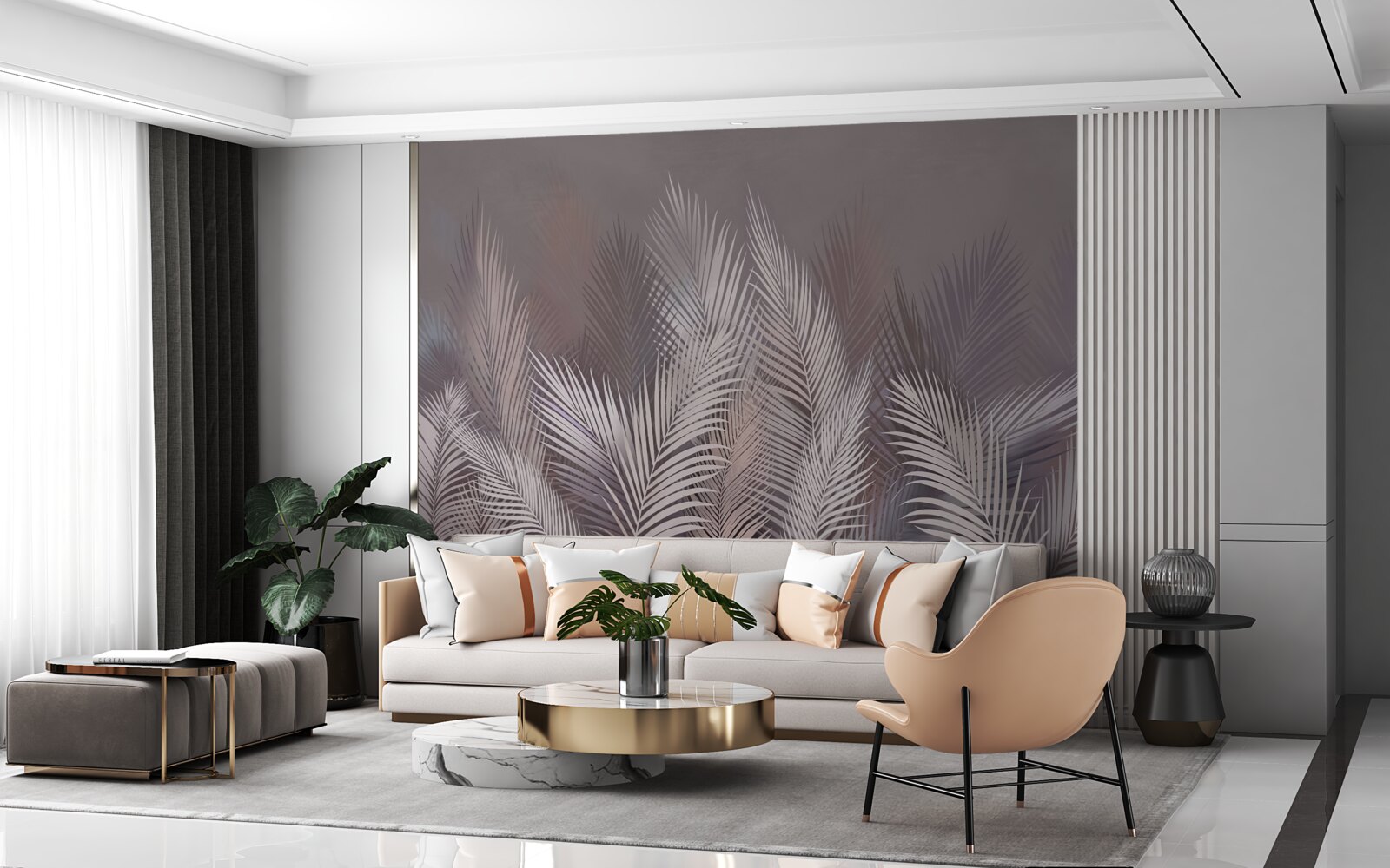 Fototapeta zahmlené pozadie dodáva bielym tropickým listom jedinečnú atmosféru