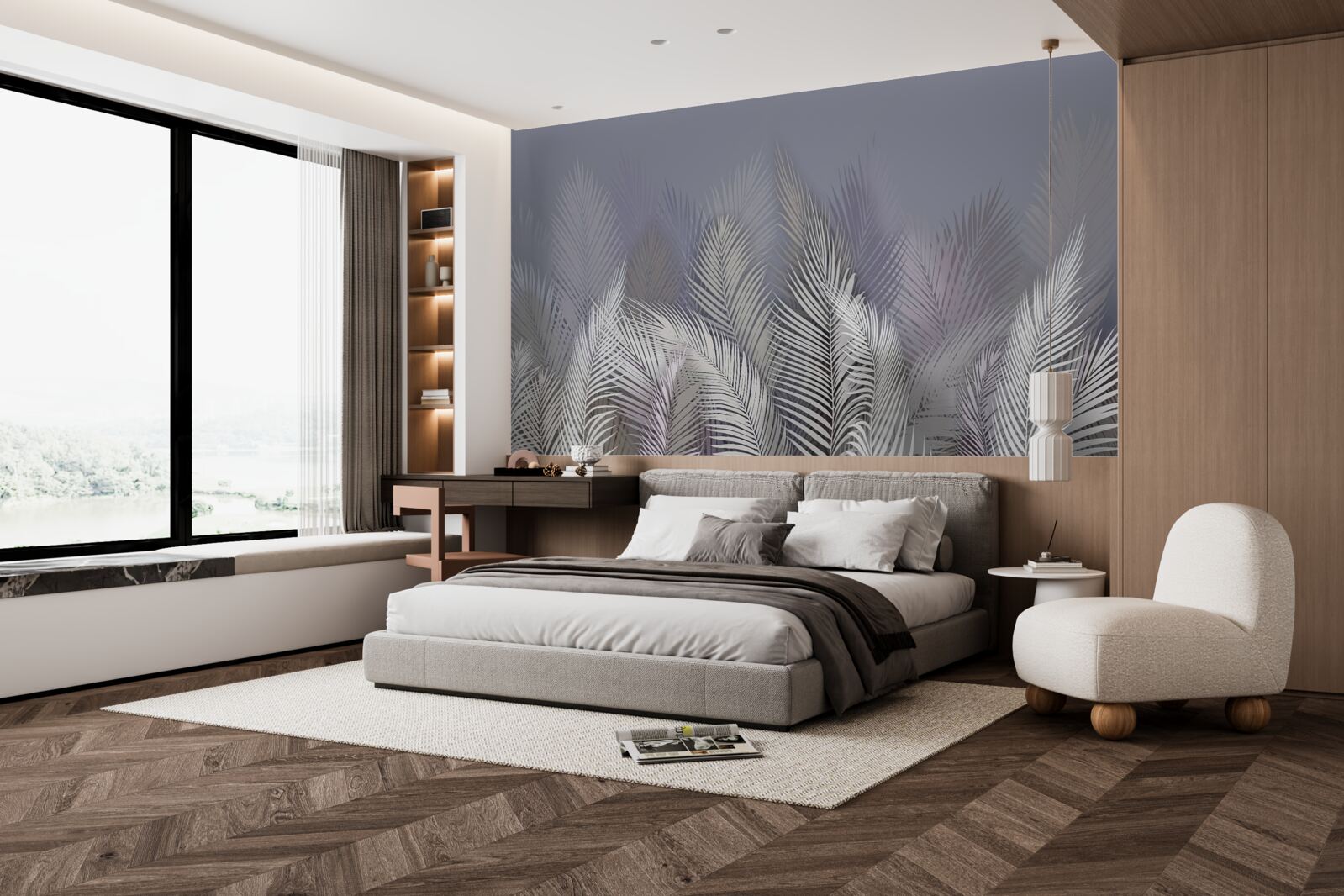 Fototapeta biele palmové listy v tme