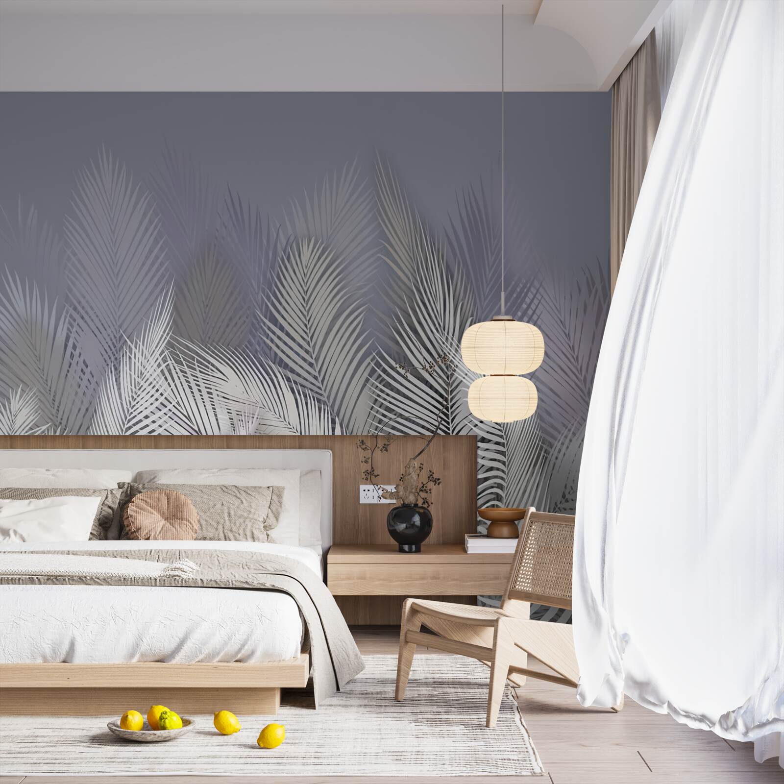 Fototapeta biele palmové listy v tme