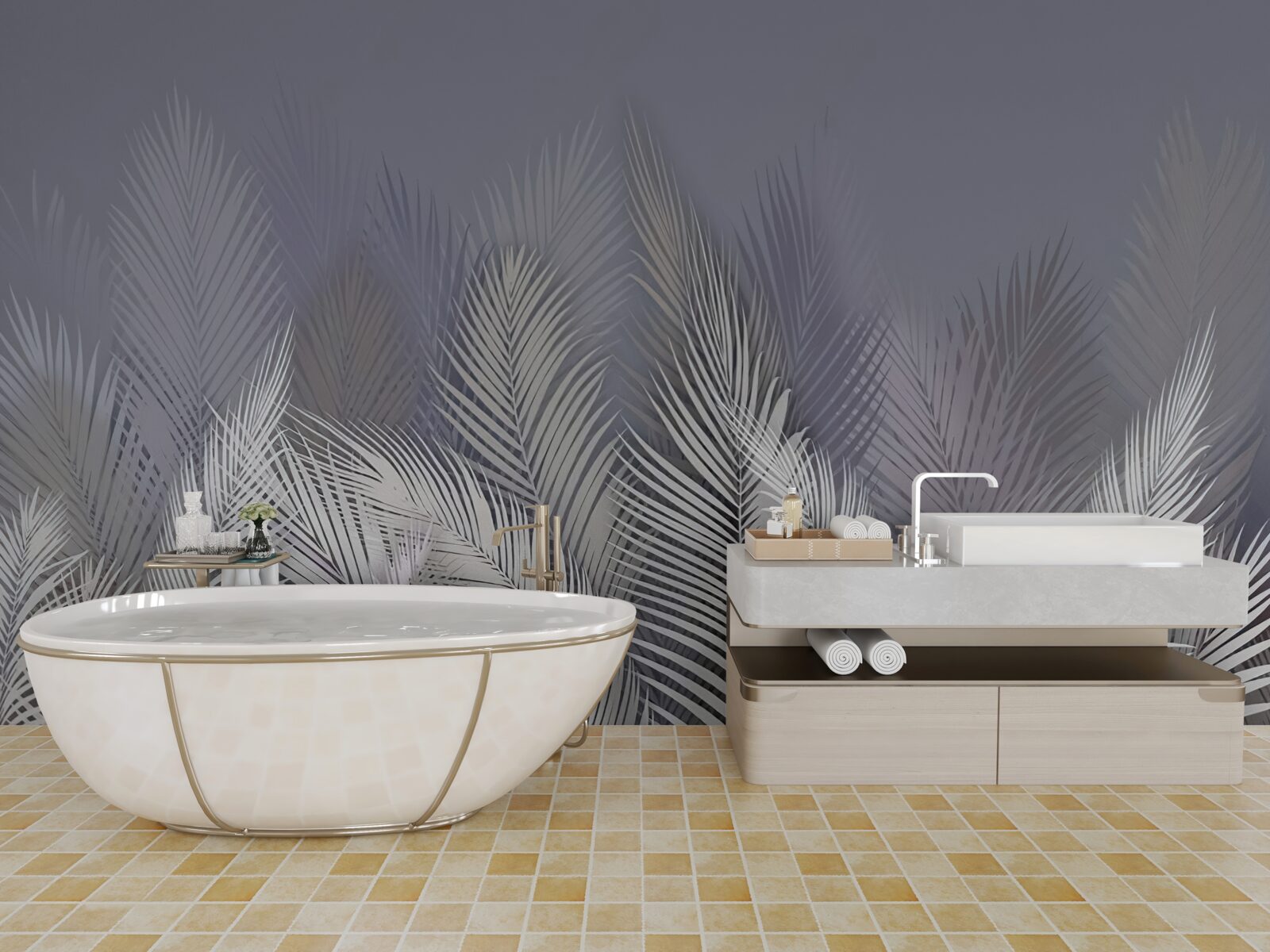 Fototapeta biele palmové listy v tme