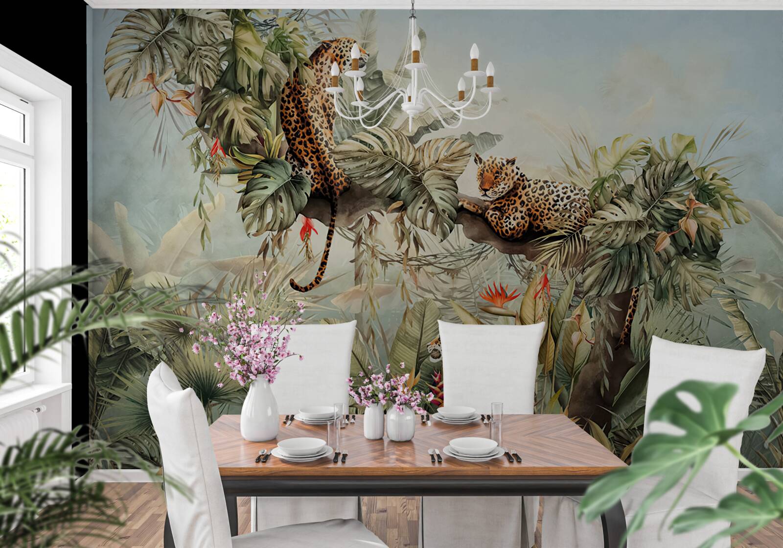 Fototapeta za úsvitu sa leopardy ukrývajú na strome