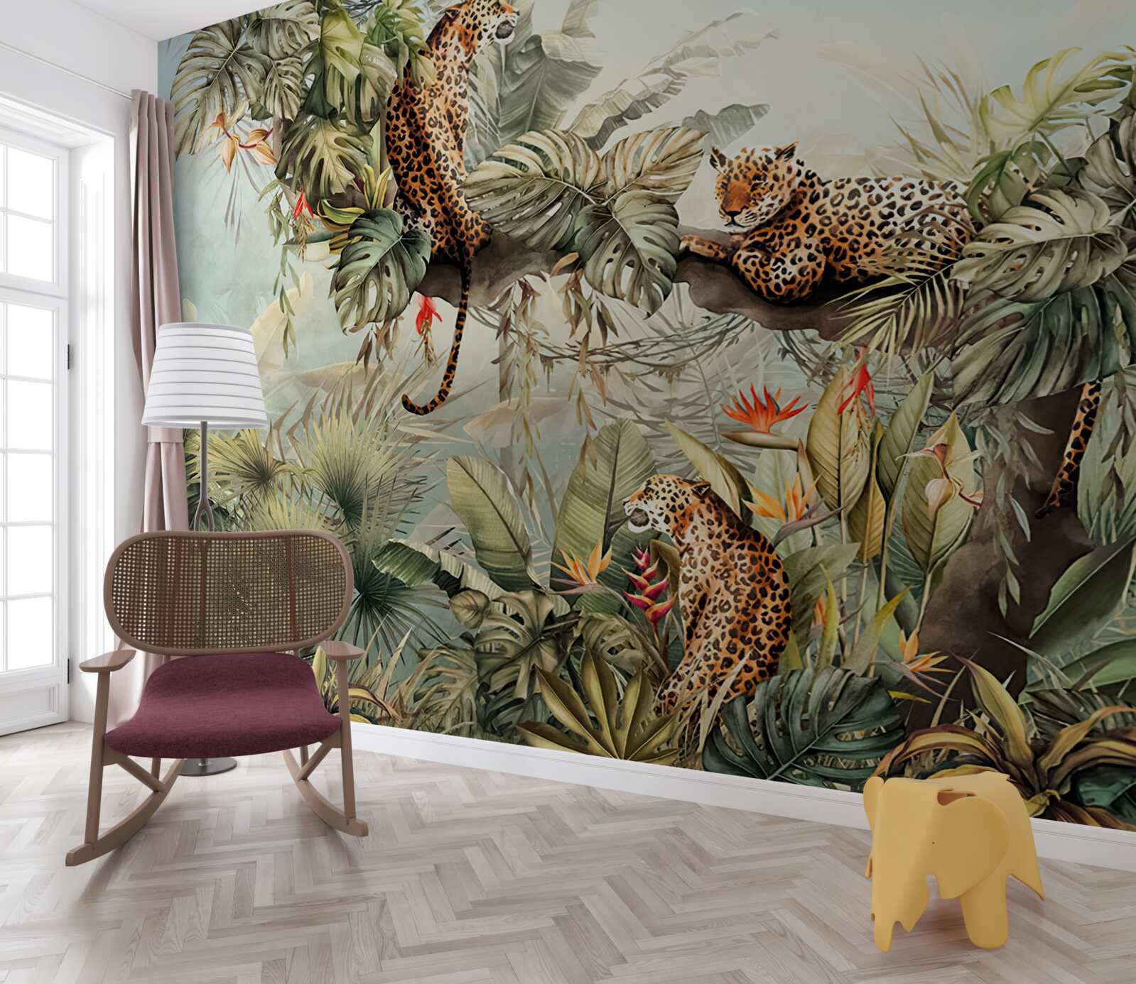 Fototapeta za úsvitu sa leopardy ukrývajú na strome