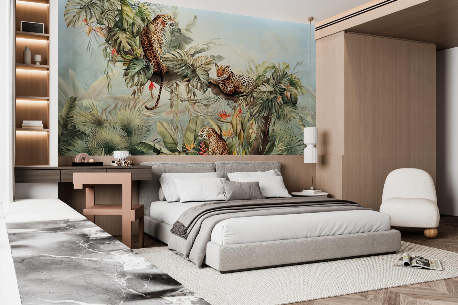 Fototapeta za úsvitu sa leopardy ukrývajú na strome