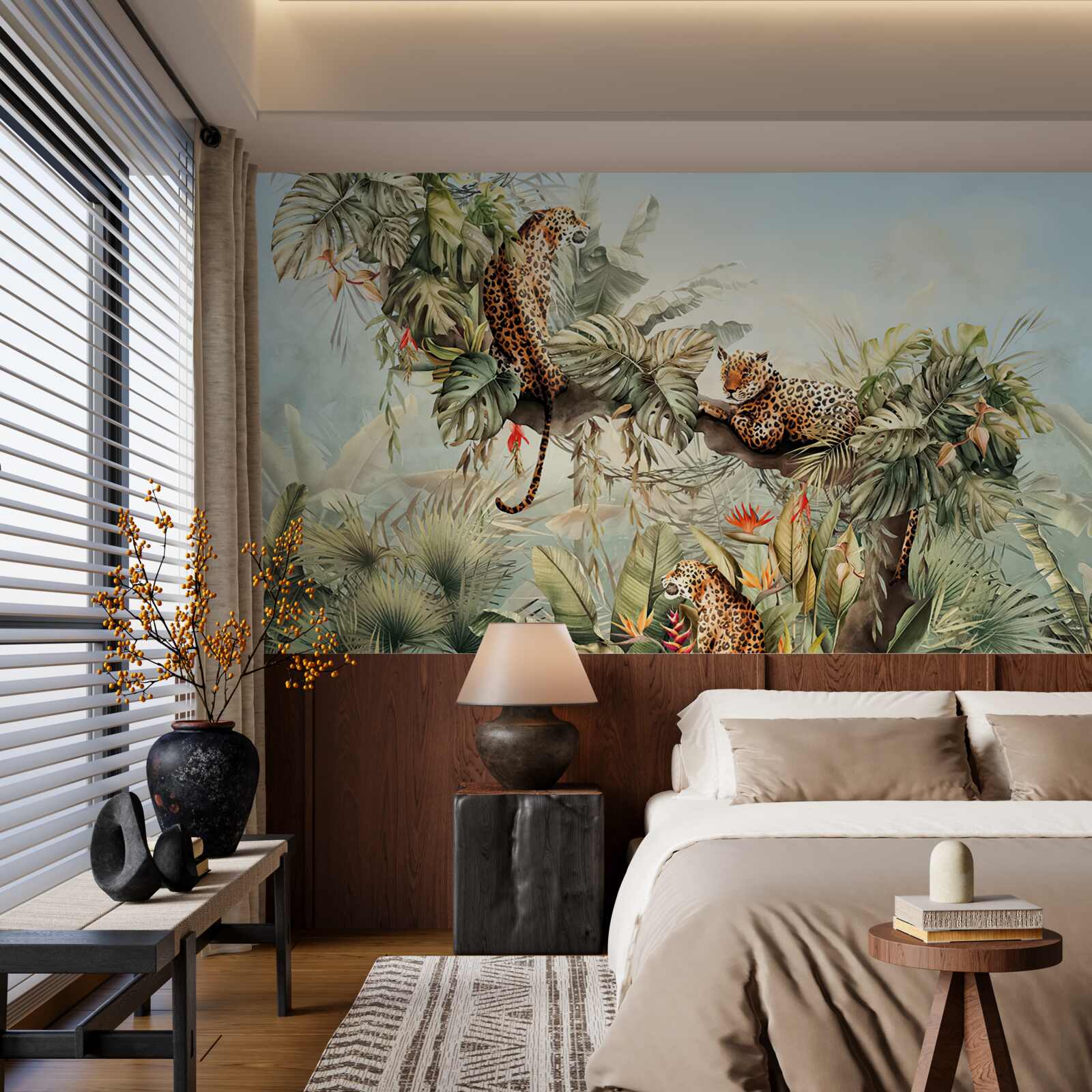 Fototapeta za úsvitu sa leopardy ukrývajú na strome