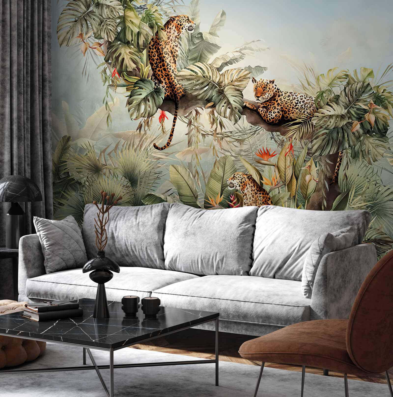 Fototapeta za úsvitu sa leopardy ukrývajú na strome