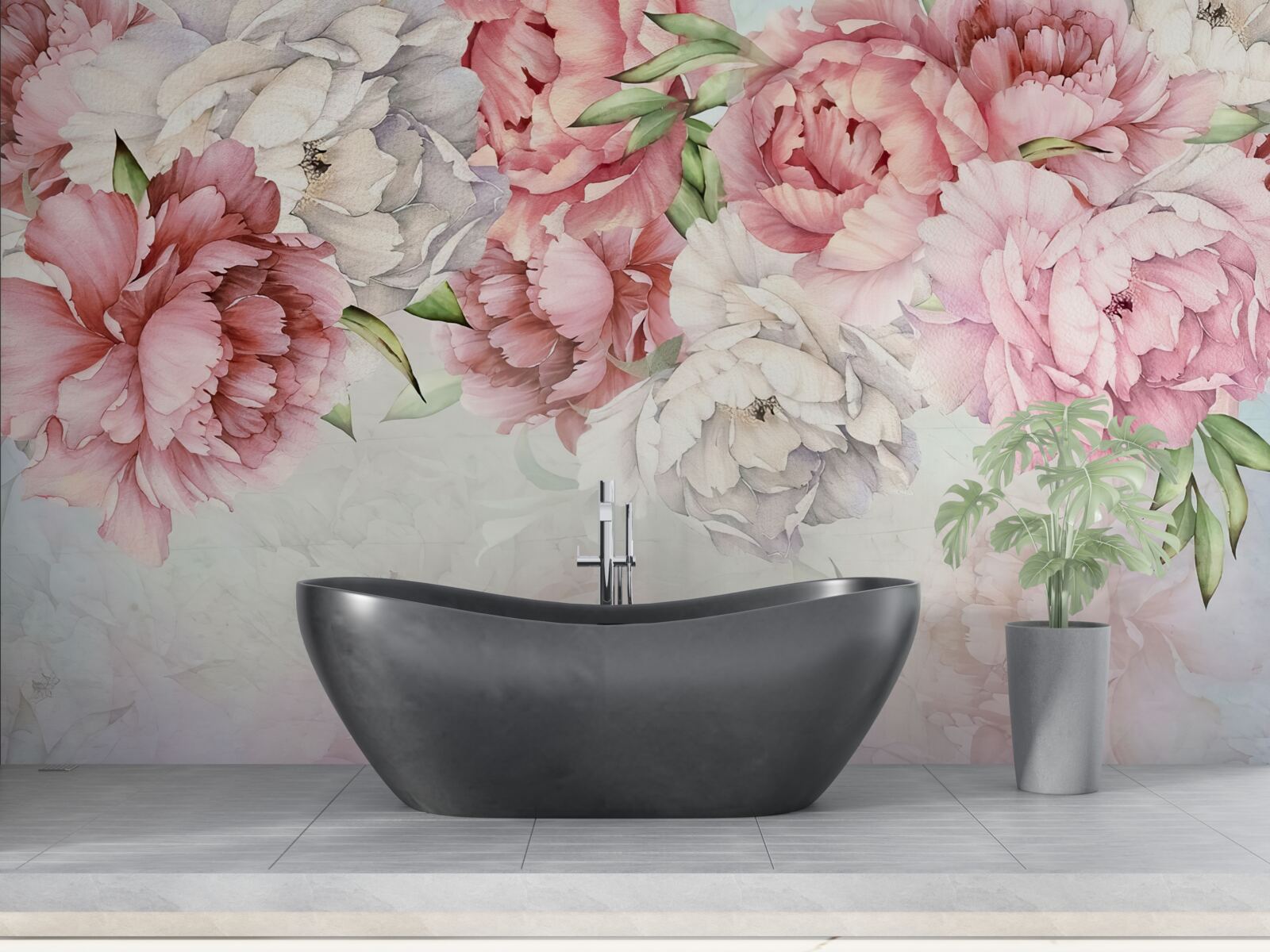 Fototapeta svetlý podklad zdobia jemné kvietky v ružových tónoch