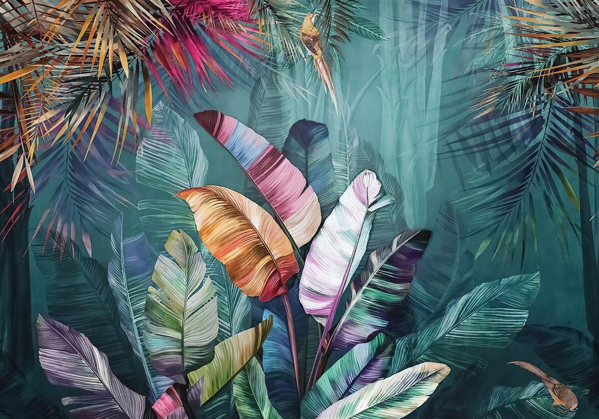 Fototapeta úžasná sada listov tropických stromov maľovaných v jesenných odtieňoch