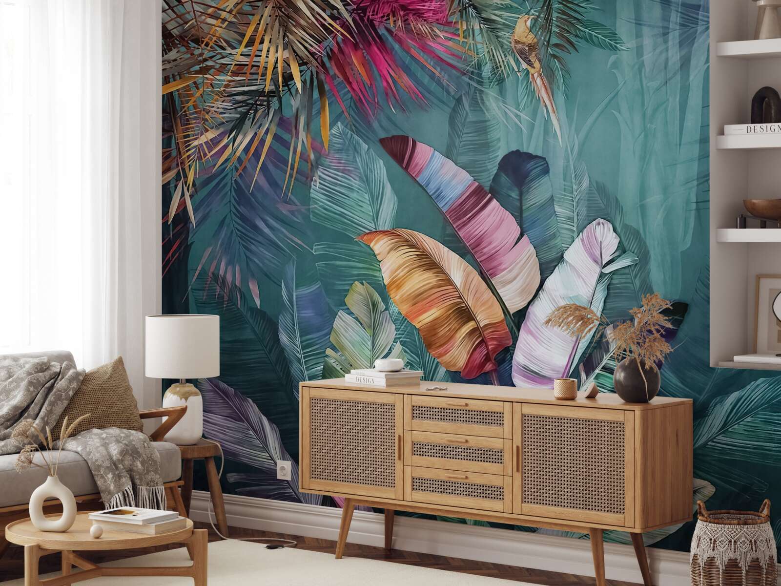 Fototapeta úžasná sada listov tropických stromov maľovaných v jesenných odtieňoch