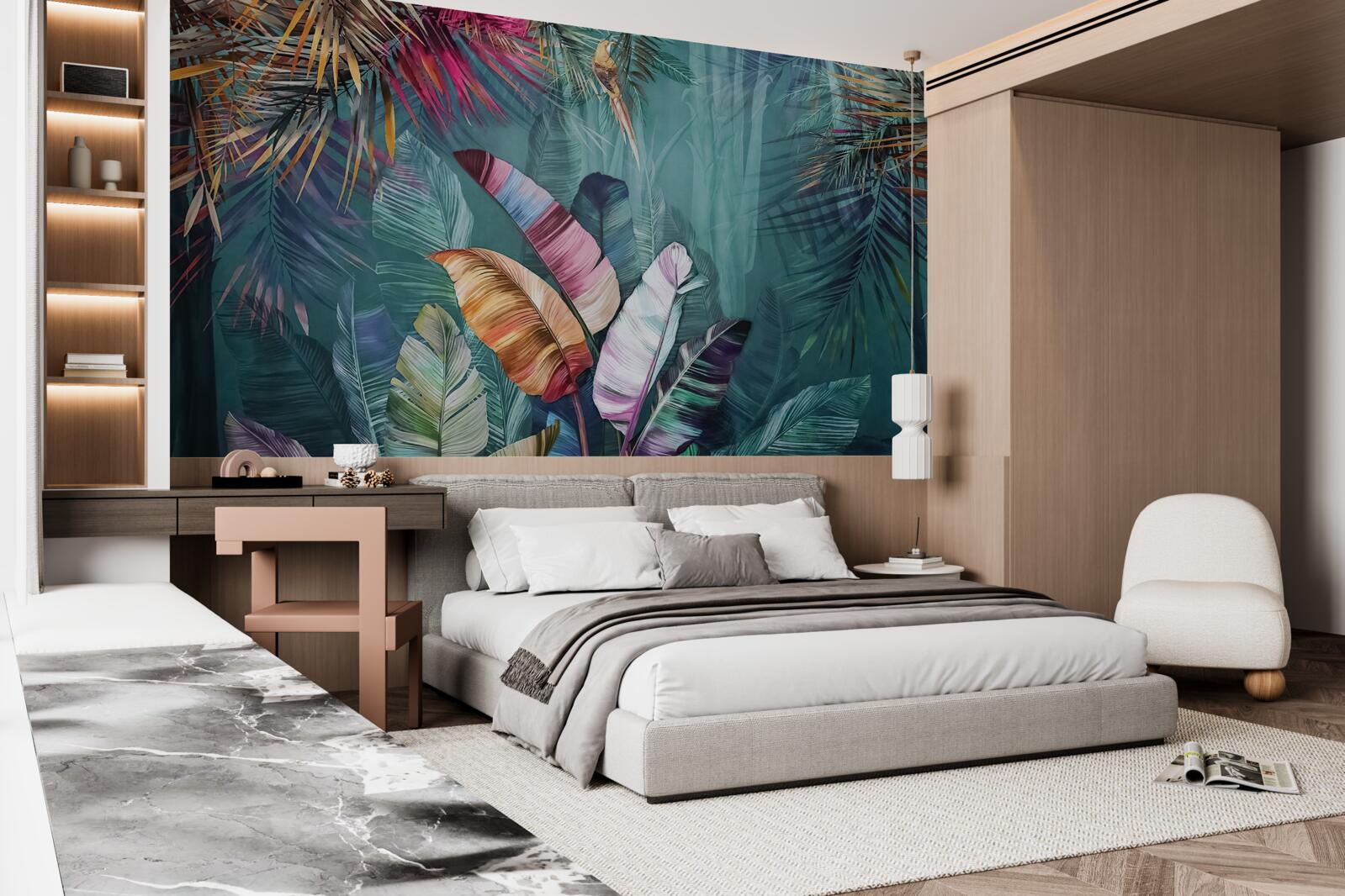 Fototapeta úžasná sada listov tropických stromov maľovaných v jesenných odtieňoch