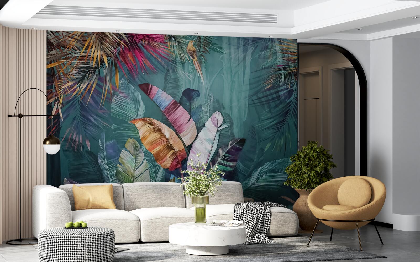 Fototapeta úžasná sada listov tropických stromov maľovaných v jesenných odtieňoch