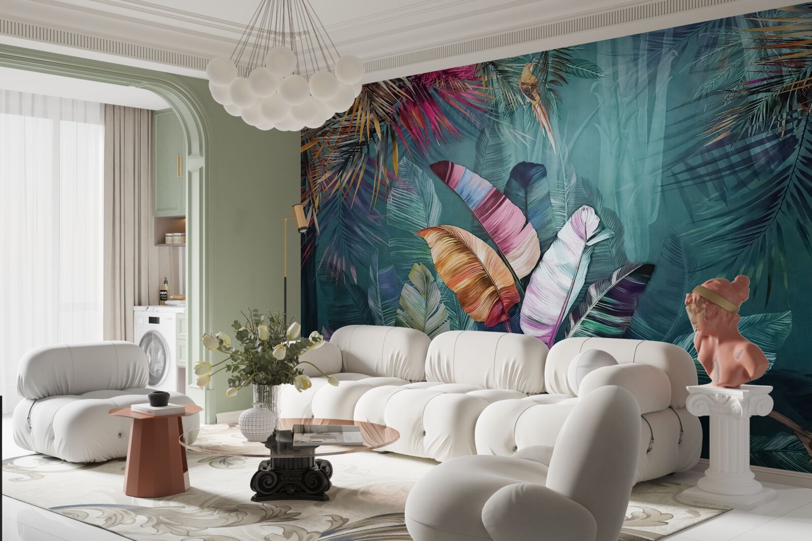 Fototapeta úžasná sada listov tropických stromov maľovaných v jesenných odtieňoch