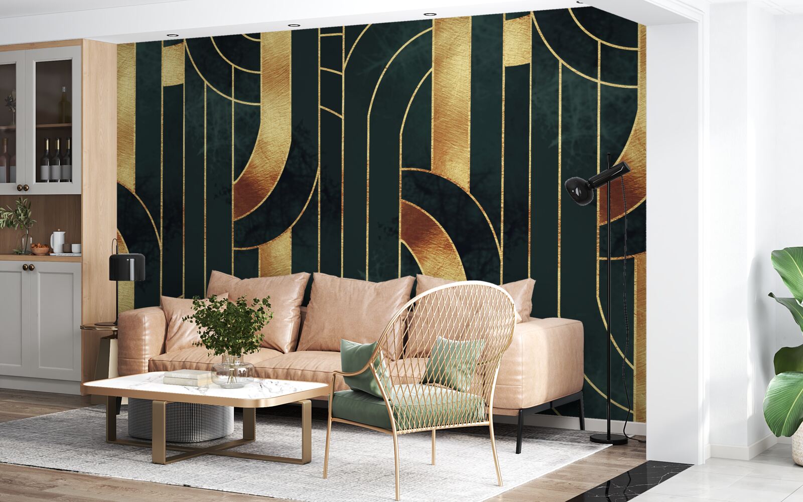 Fototapeta pôvabné línie zlata a smaragdu