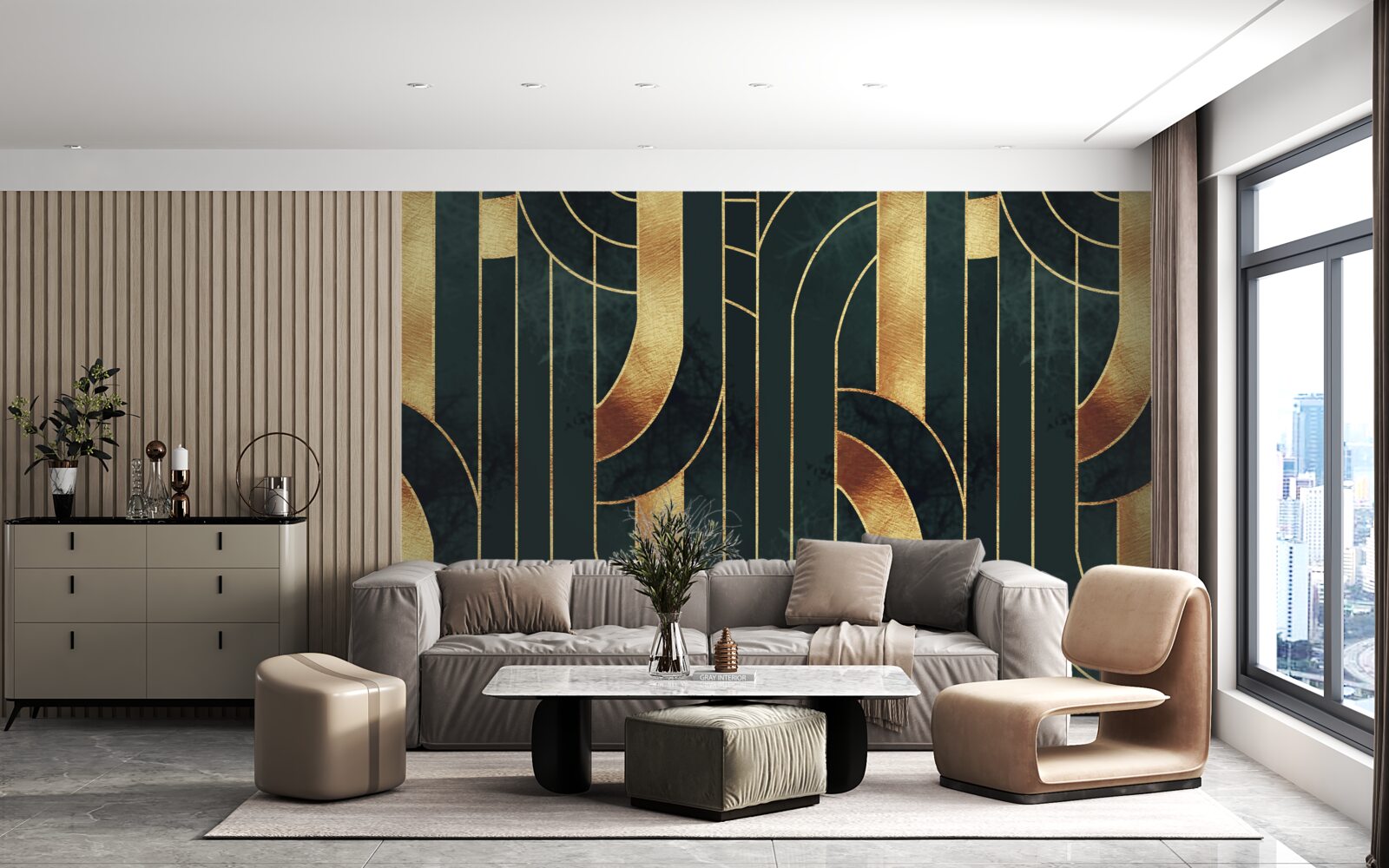 Fototapeta pôvabné línie zlata a smaragdu