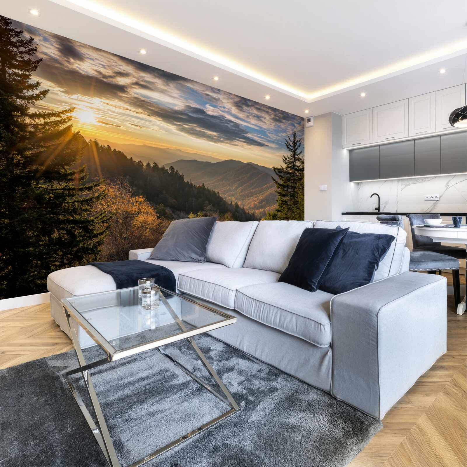 Fototapeta zapadajúce slnko nad vrcholkami hôr