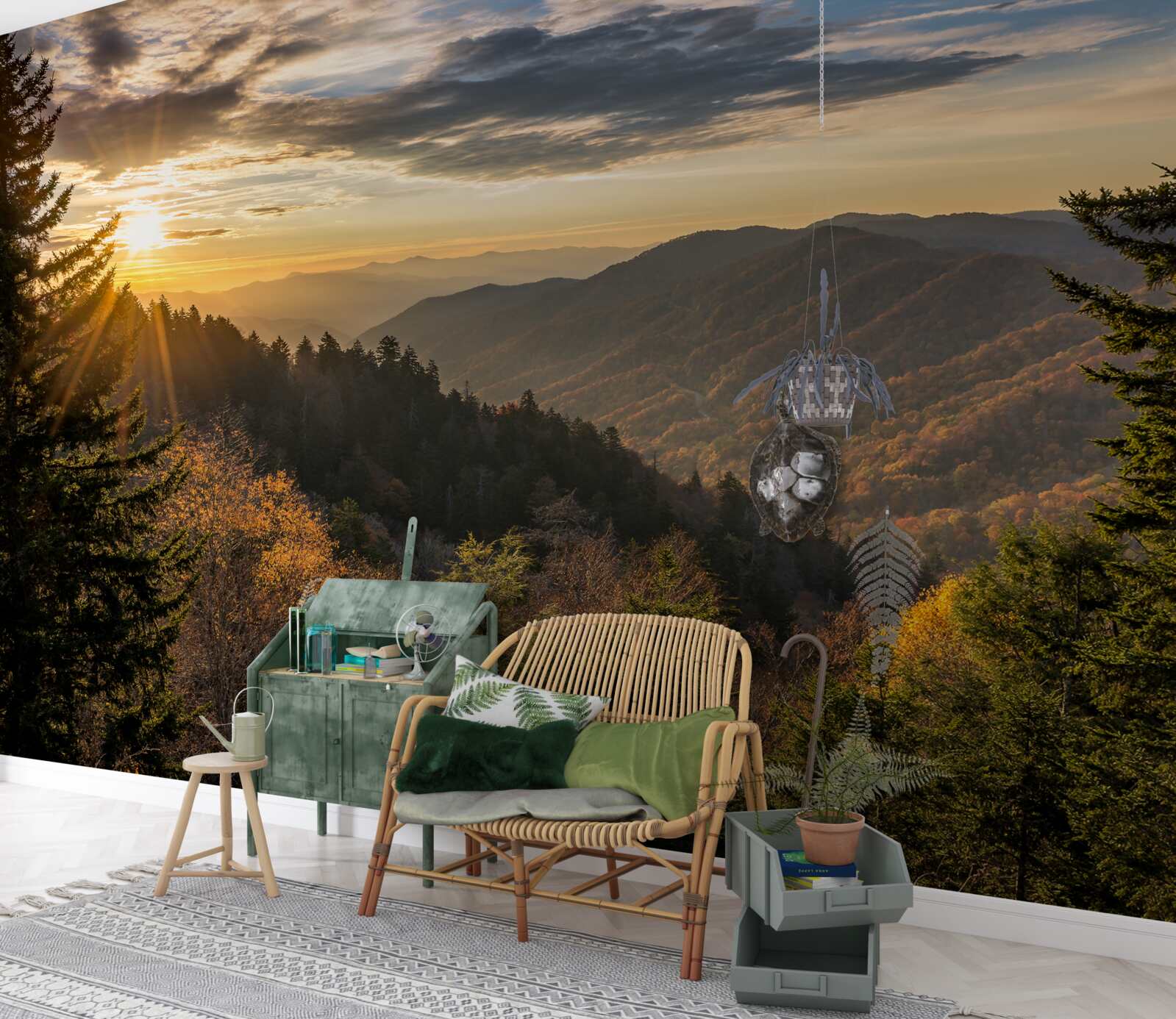 Fototapeta zapadajúce slnko nad vrcholkami hôr