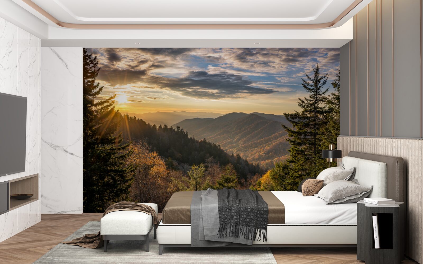 Fototapeta zapadajúce slnko nad vrcholkami hôr