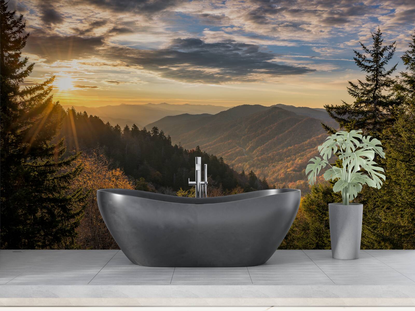 Fototapeta zapadajúce slnko nad vrcholkami hôr