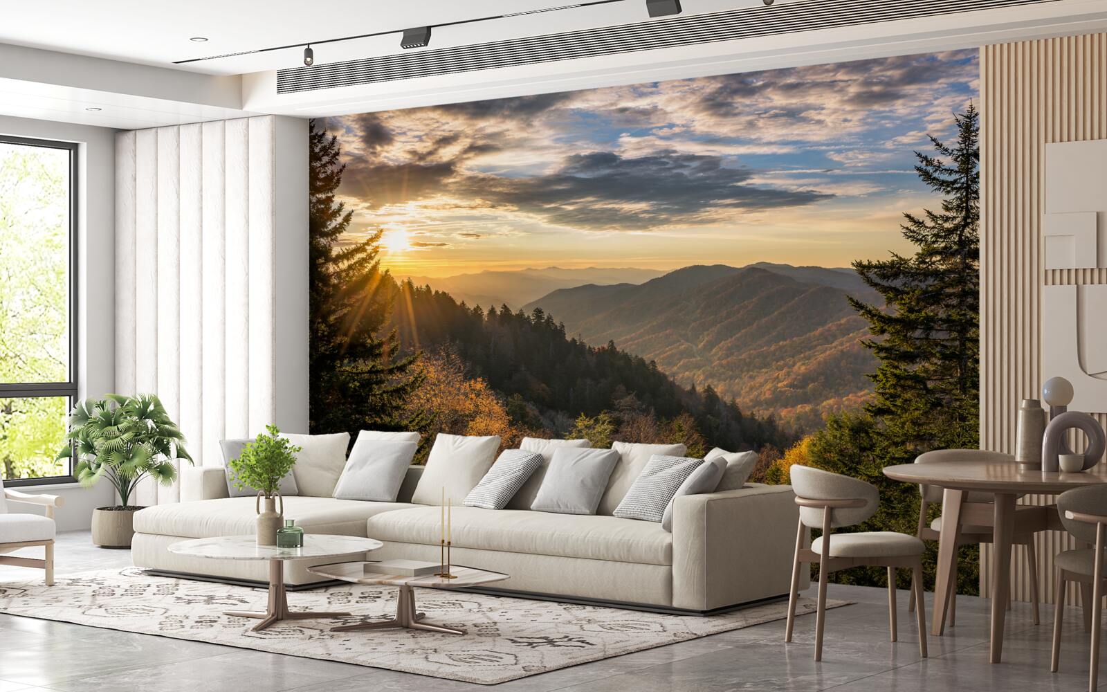 Fototapeta zapadajúce slnko nad vrcholkami hôr