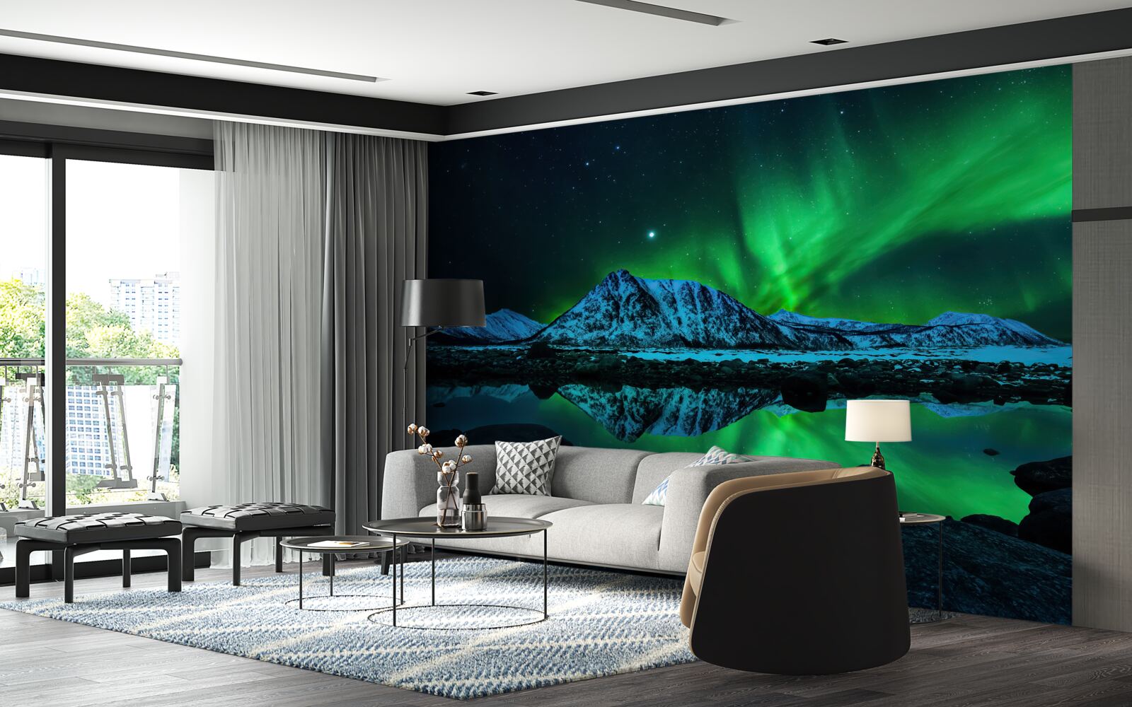 Fototapeta úžasná polárna žiara nad morom