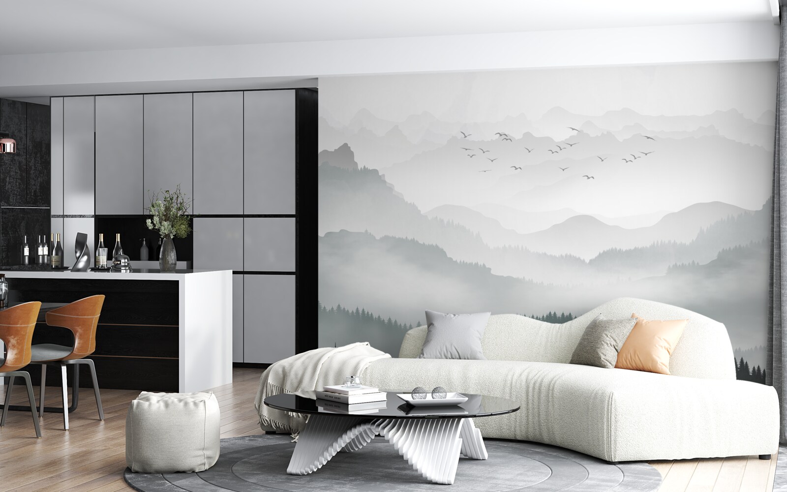 Fototapeta hmla husto pokrýva skalnaté štíty