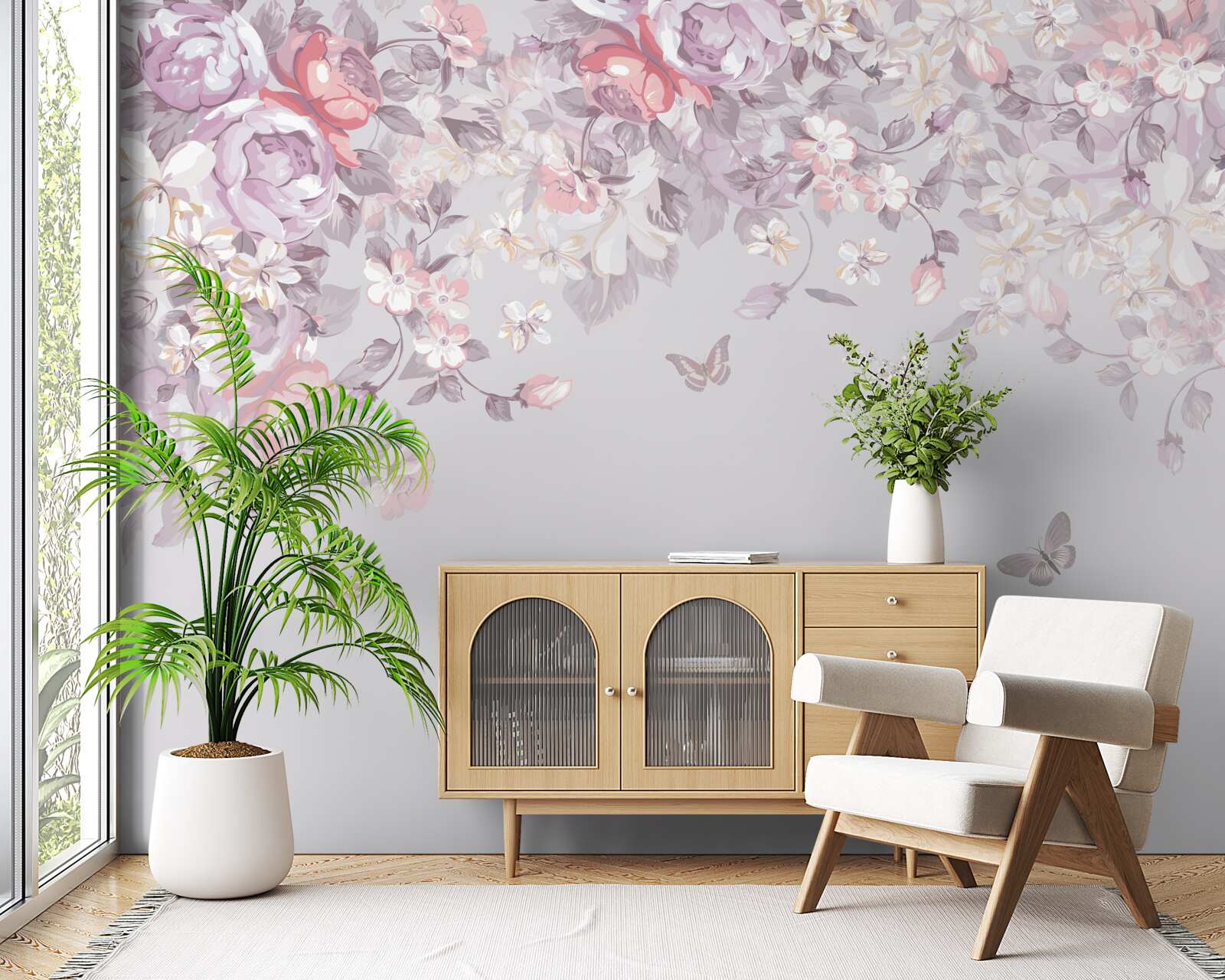 Fototapeta záhrada, kde kvitnú kvety a motýle