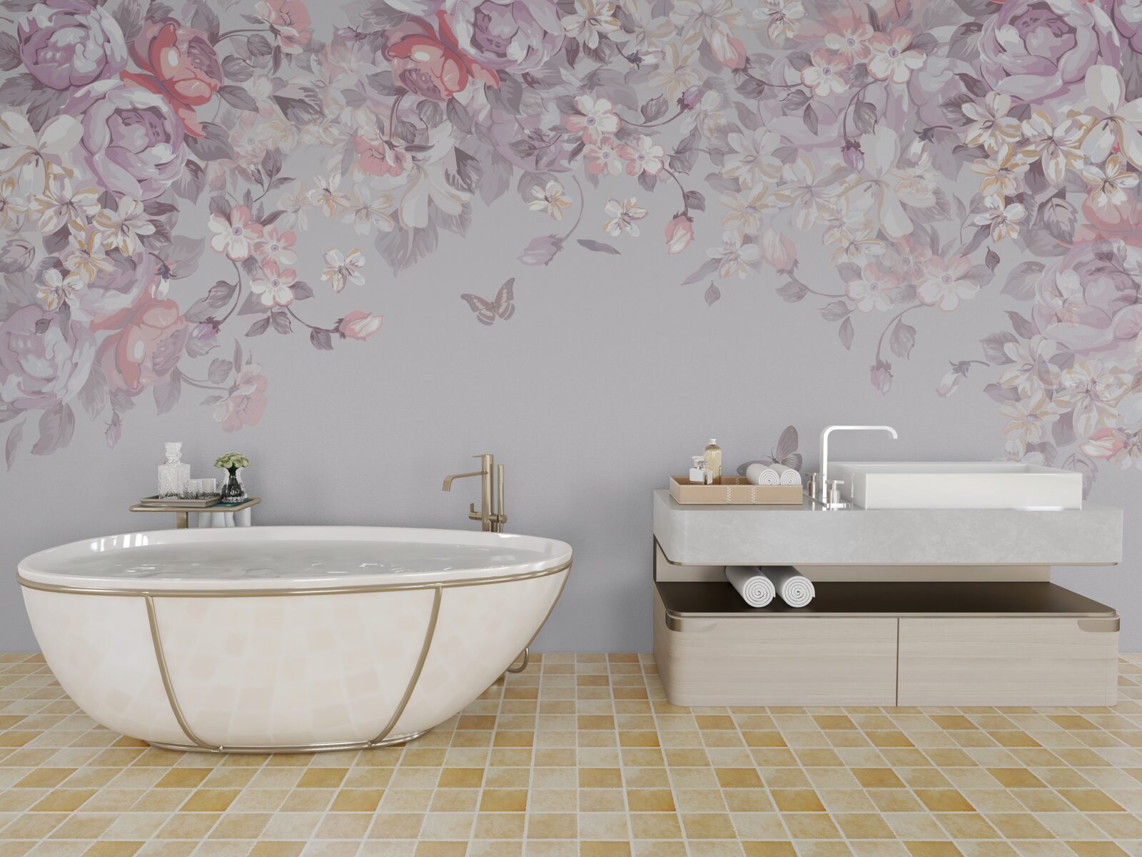 Fototapeta záhrada, kde kvitnú kvety a motýle