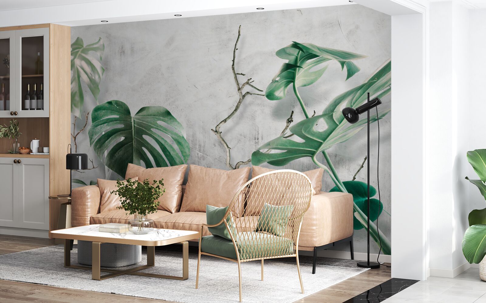 Fototapeta tropické príšery so zelenými vetvami