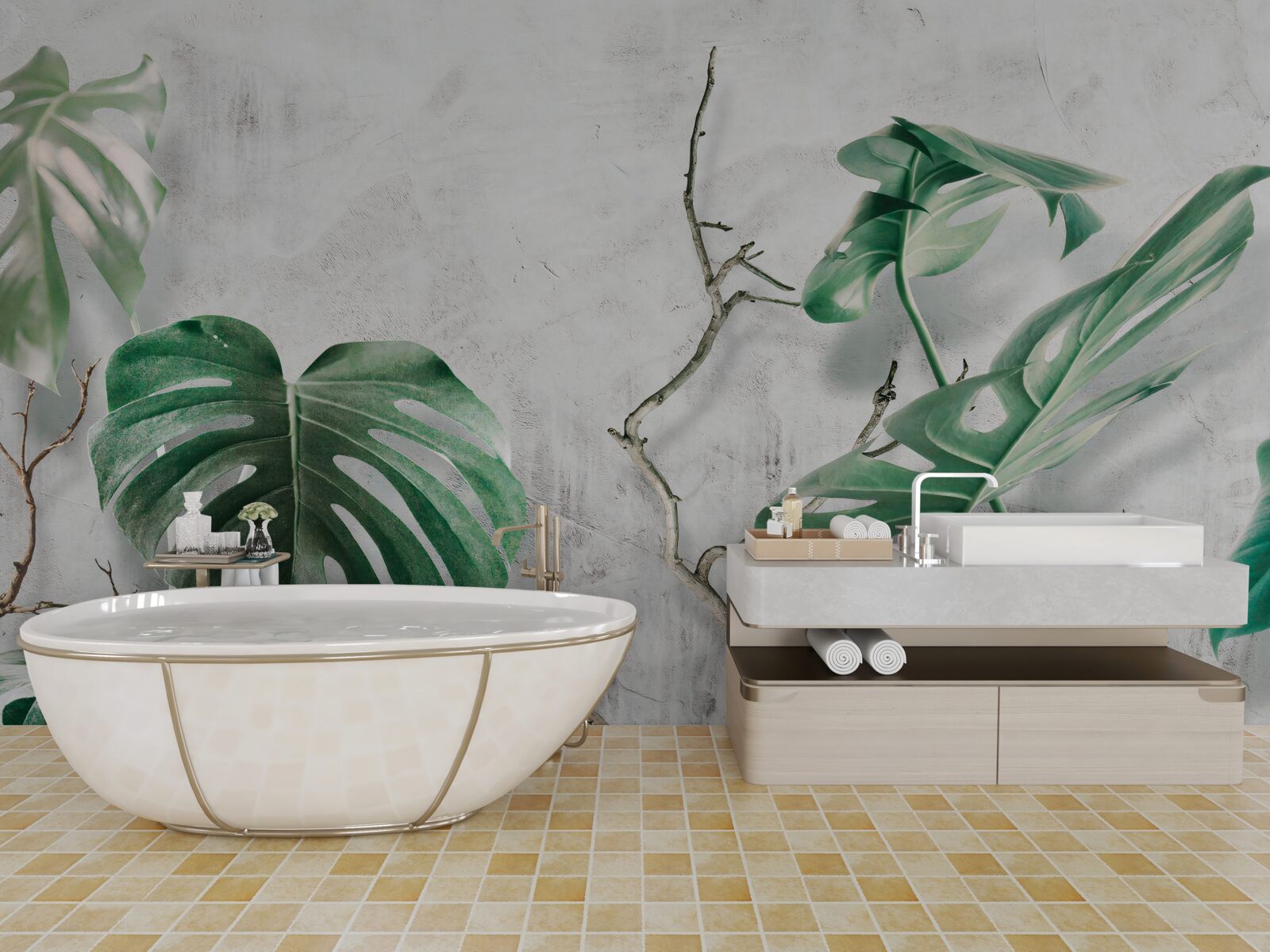 Fototapeta tropické príšery so zelenými vetvami