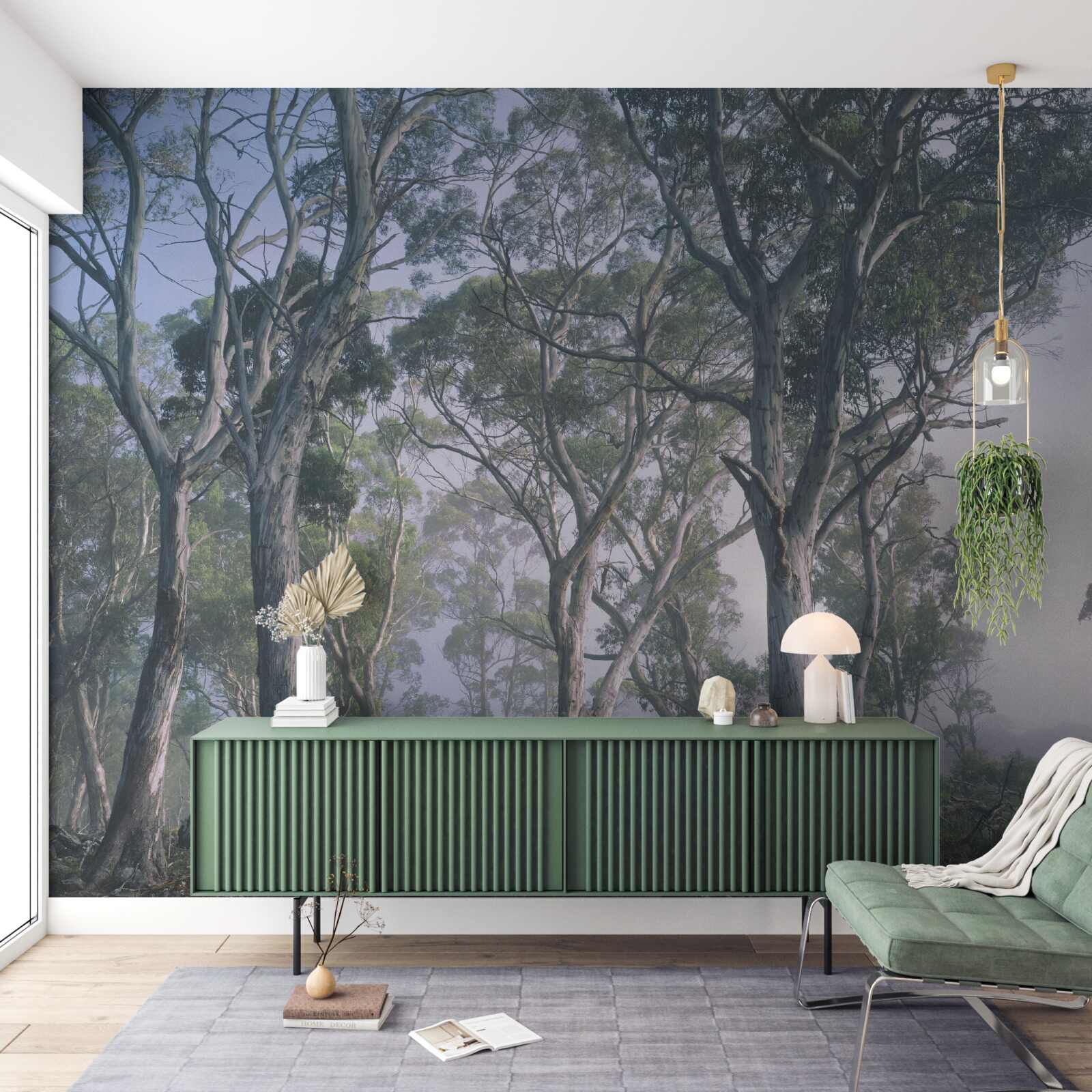 Fototapeta ráno sa prebúdza v hmlistom lese