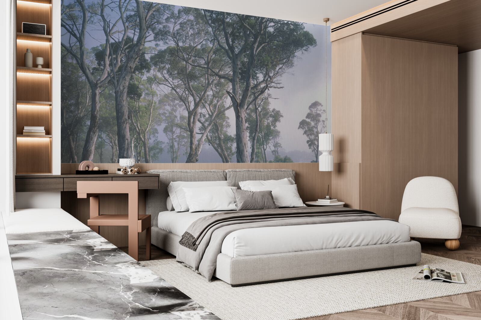 Fototapeta ráno sa prebúdza v hmlistom lese