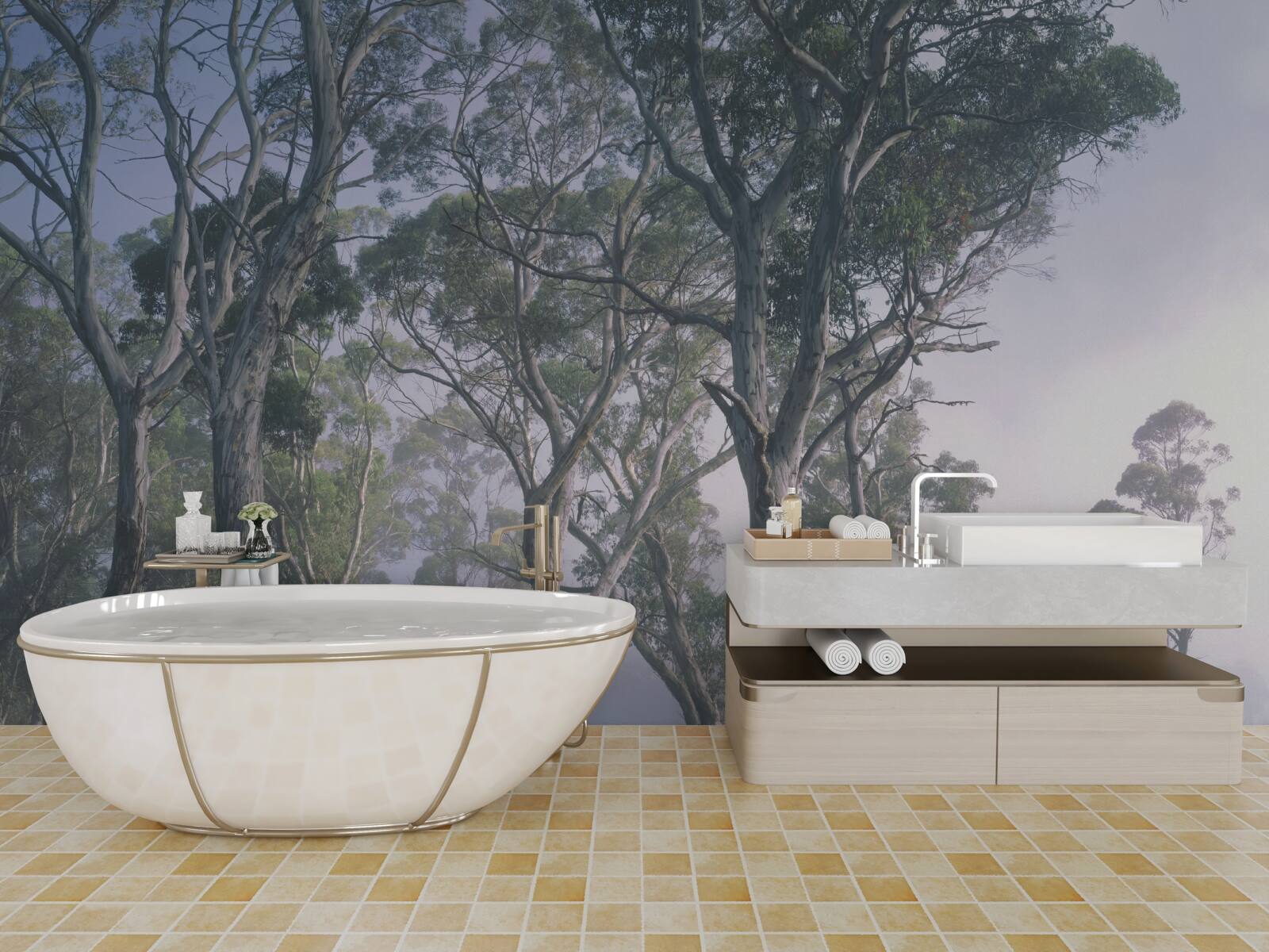 Fototapeta ráno sa prebúdza v hmlistom lese