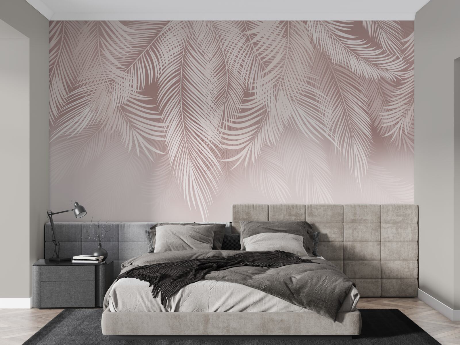 Fototapeta bledé palmové listy visia