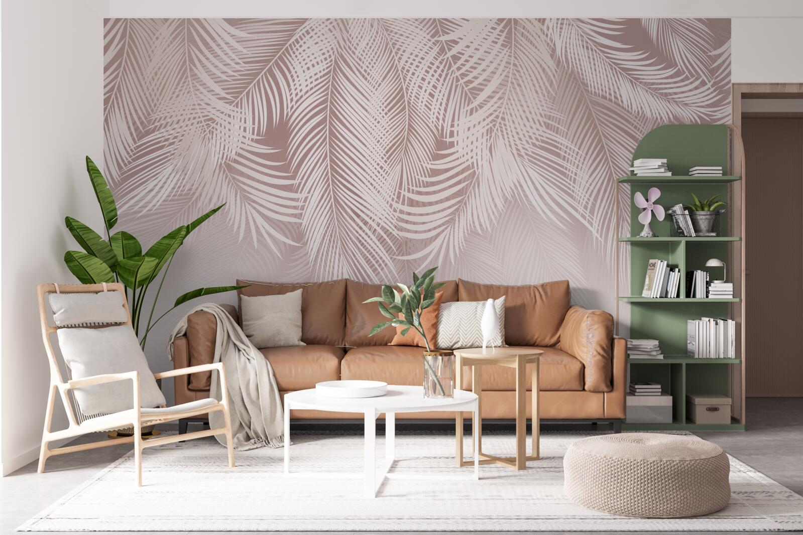 Fototapeta bledé palmové listy visia