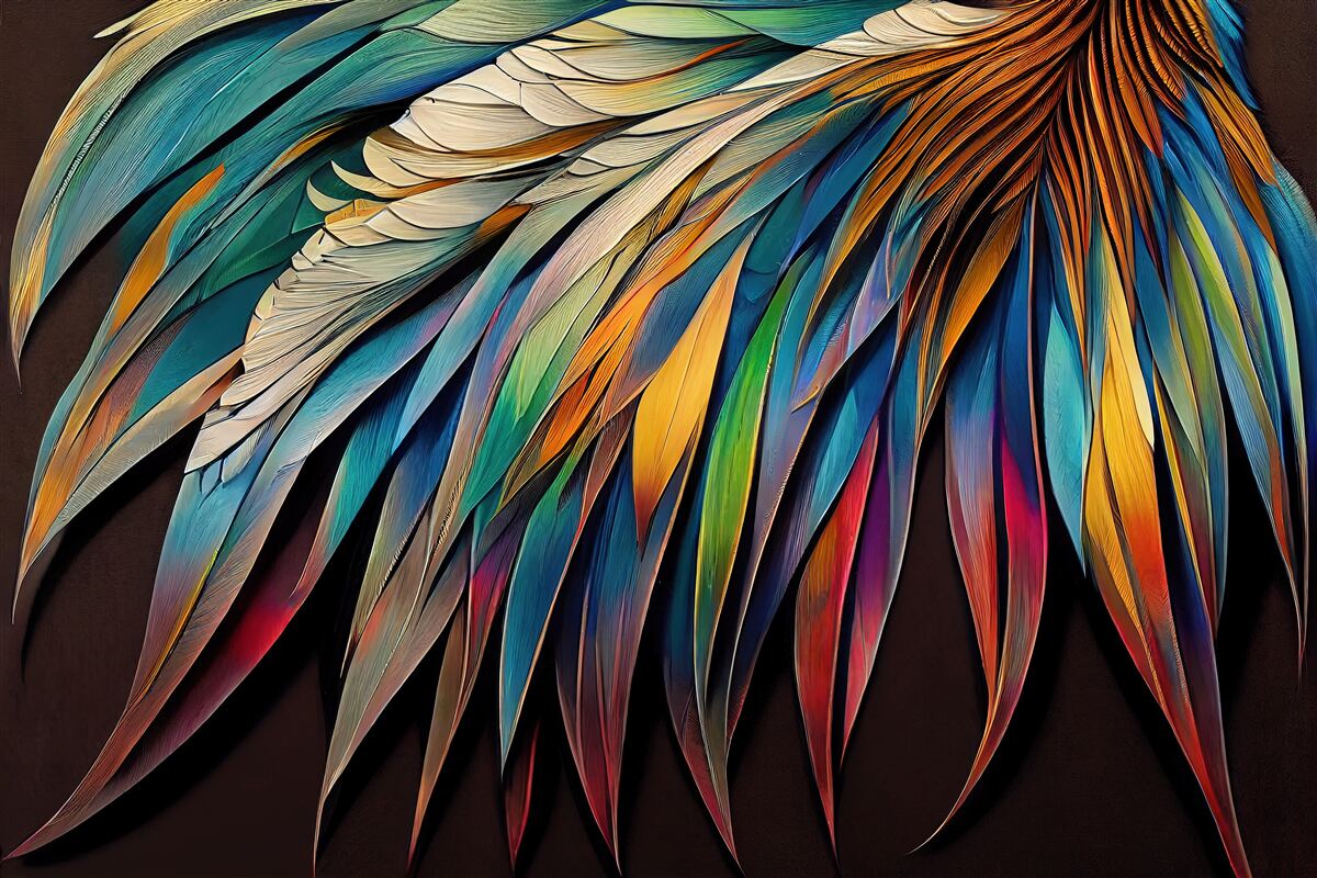 Fototapeta nočné palmové listy maľované v dúhových farbách