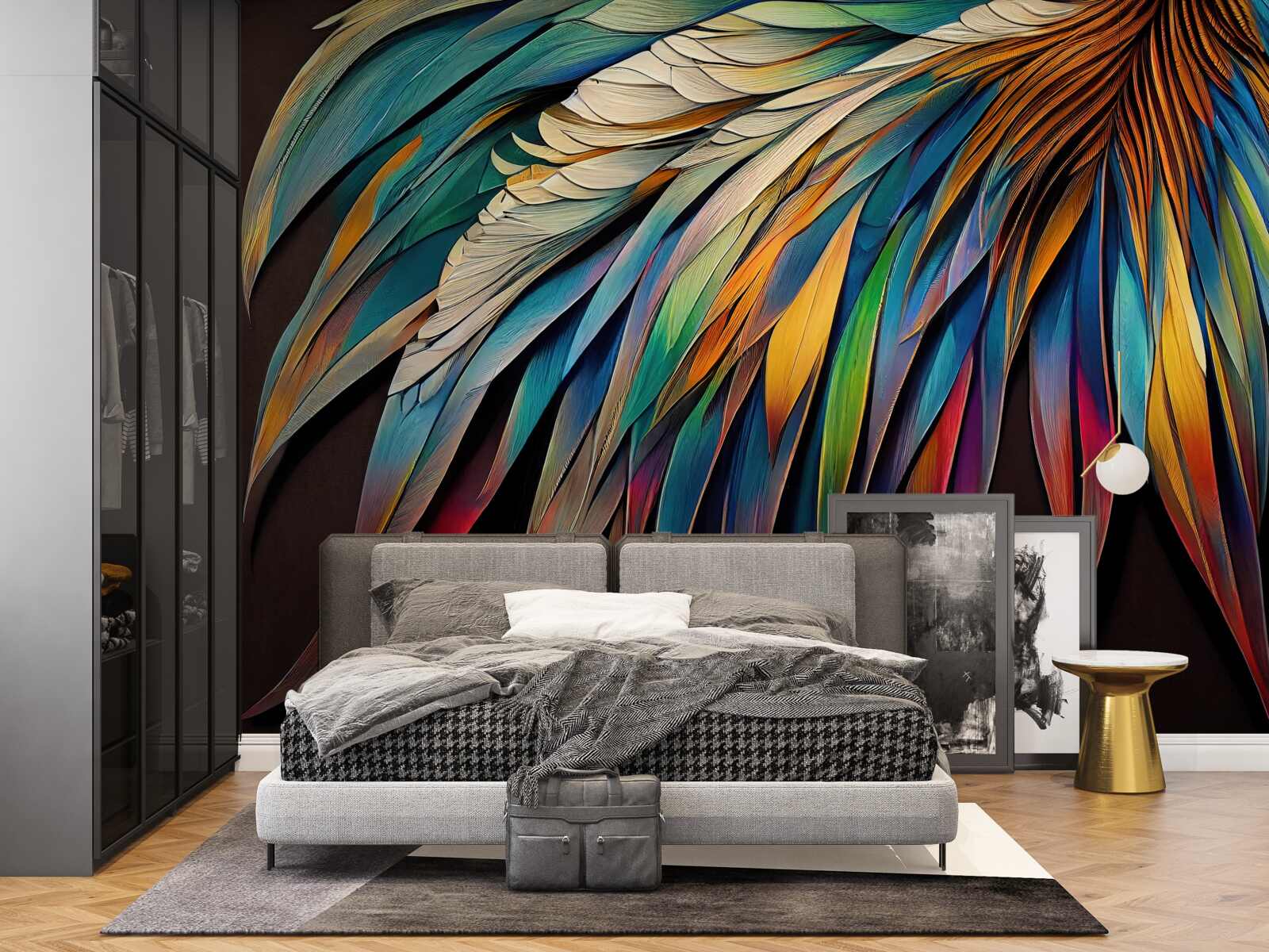 Fototapeta nočné palmové listy maľované v dúhových farbách