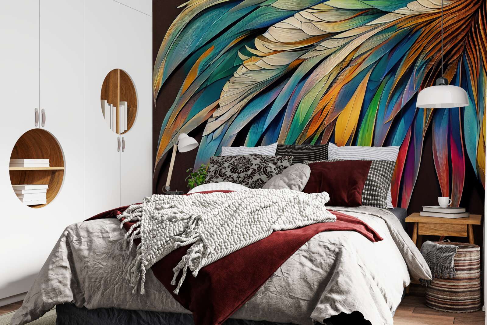 Fototapeta nočné palmové listy maľované v dúhových farbách