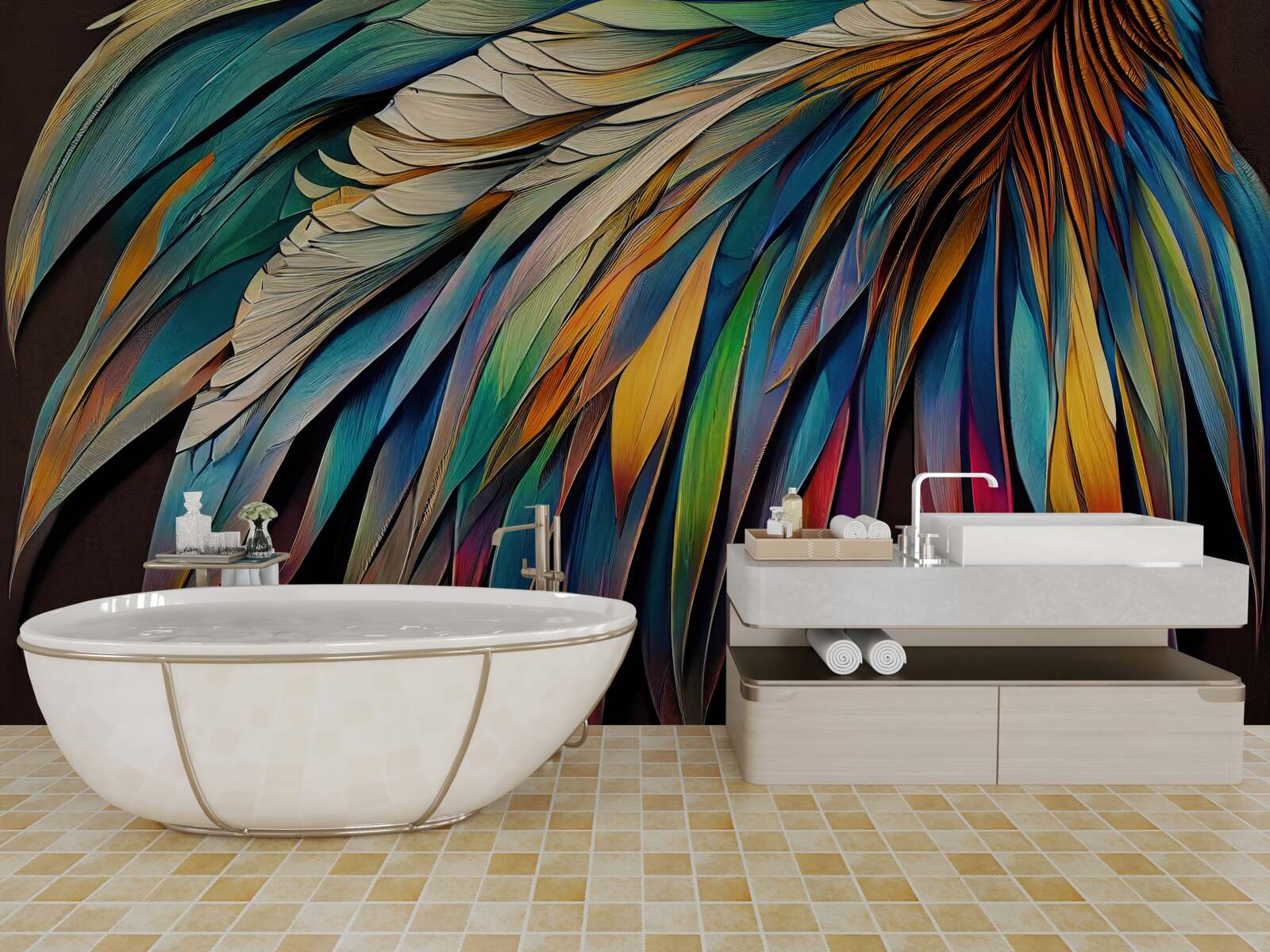 Fototapeta nočné palmové listy maľované v dúhových farbách