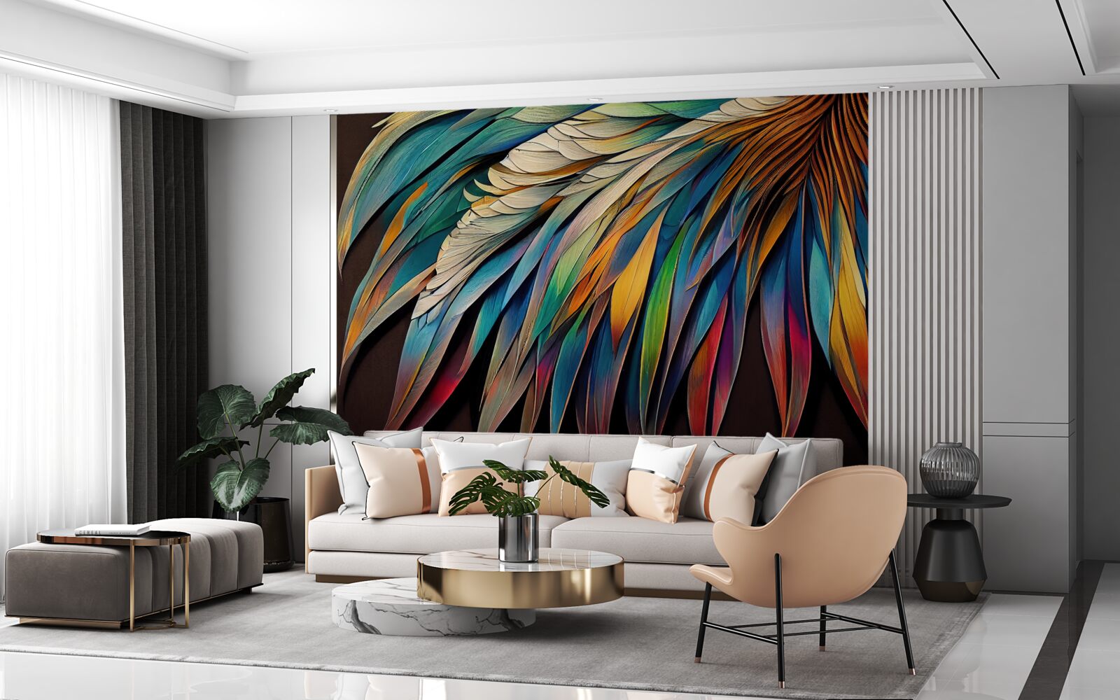 Fototapeta nočné palmové listy maľované v dúhových farbách