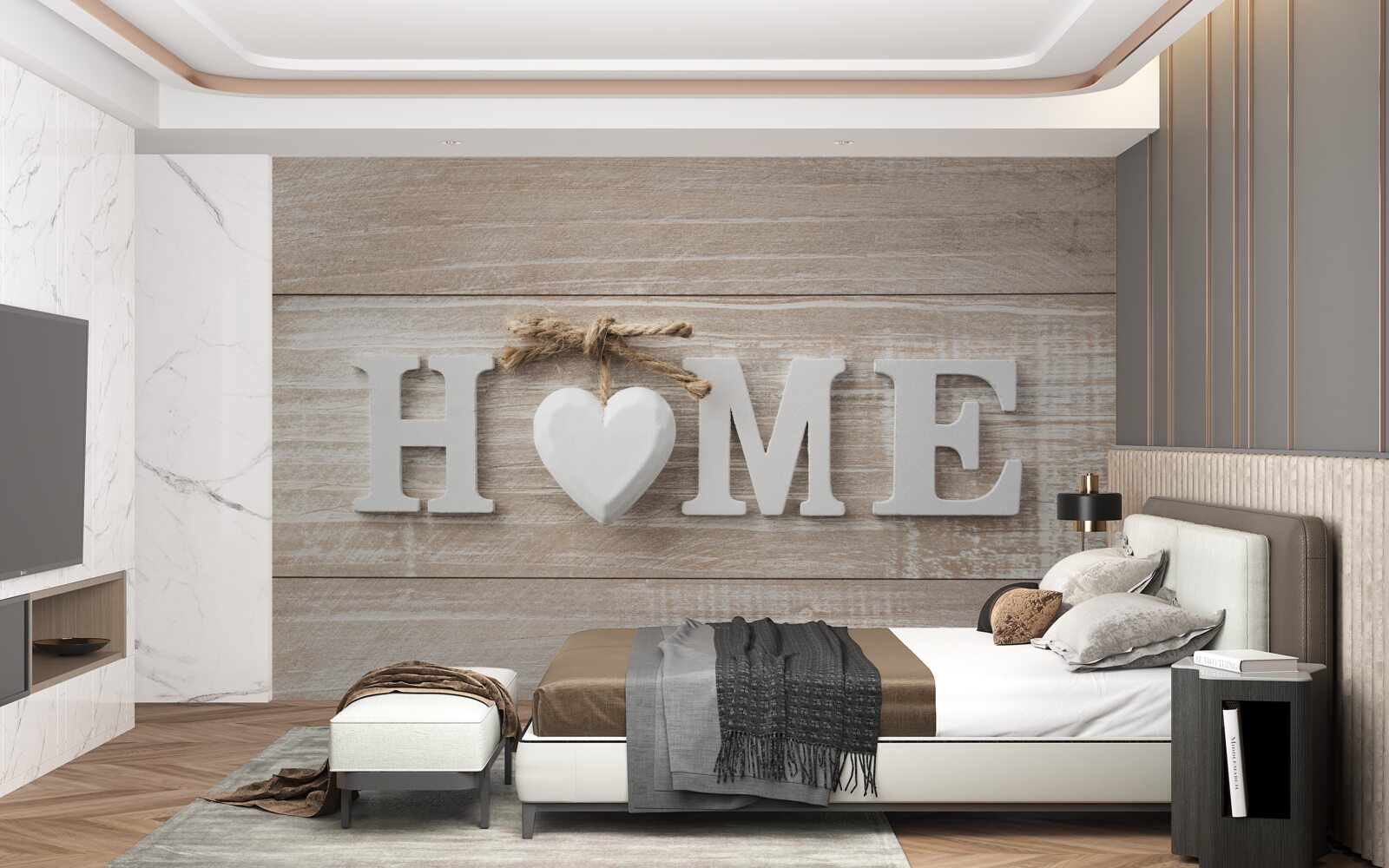 Fototapeta text "domov" na pozadí stromov