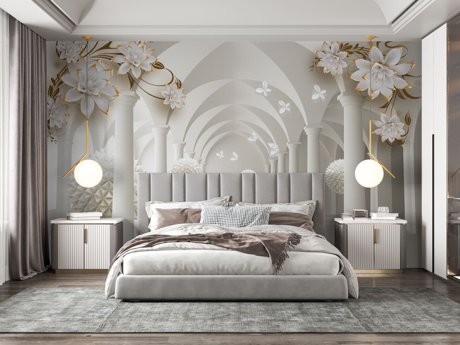 Fototapeta Chodba v gotickom štýle zdobená plávajúcimi guľami a kvetmi