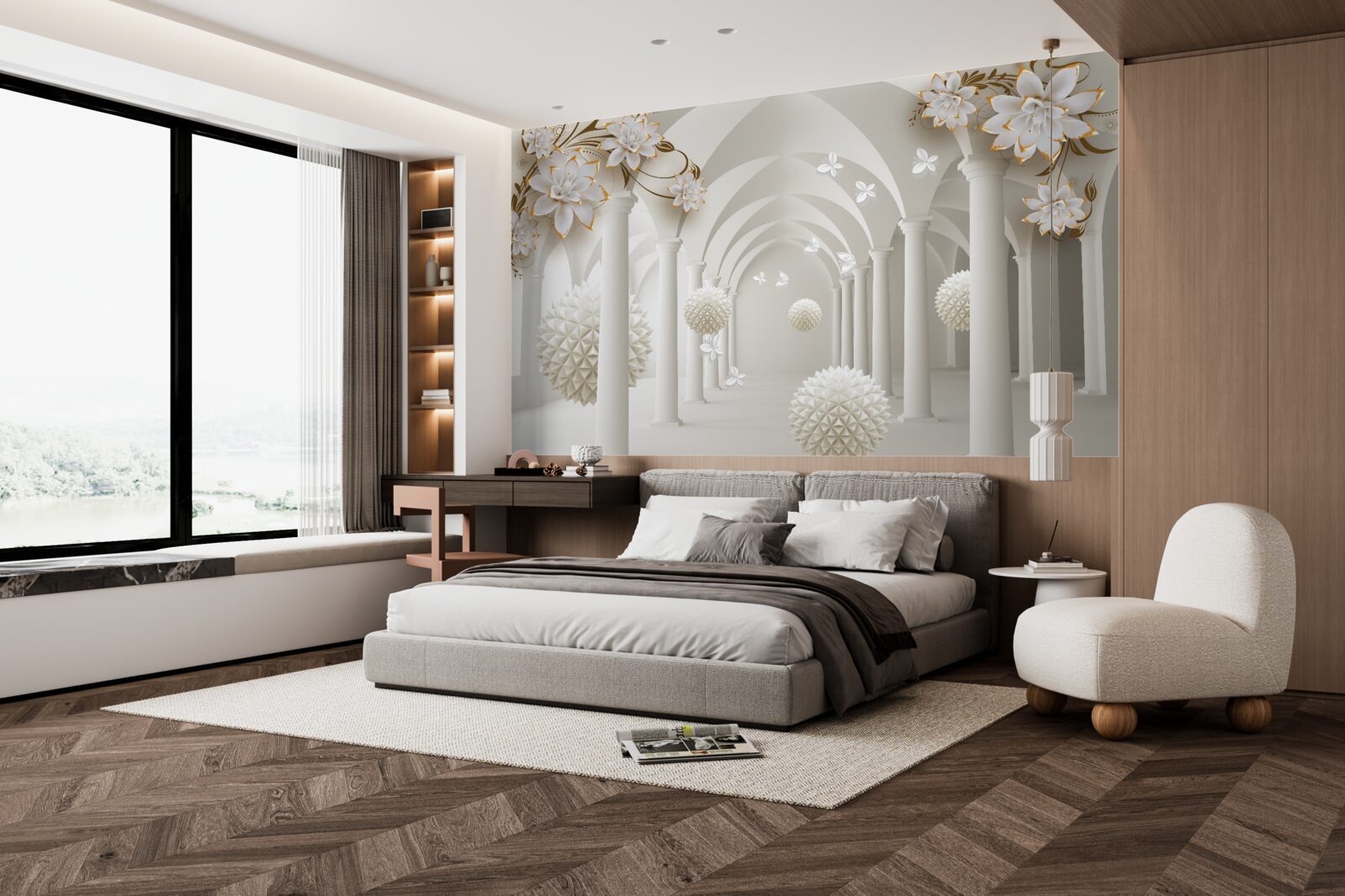 Fototapeta Chodba v gotickom štýle zdobená plávajúcimi guľami a kvetmi