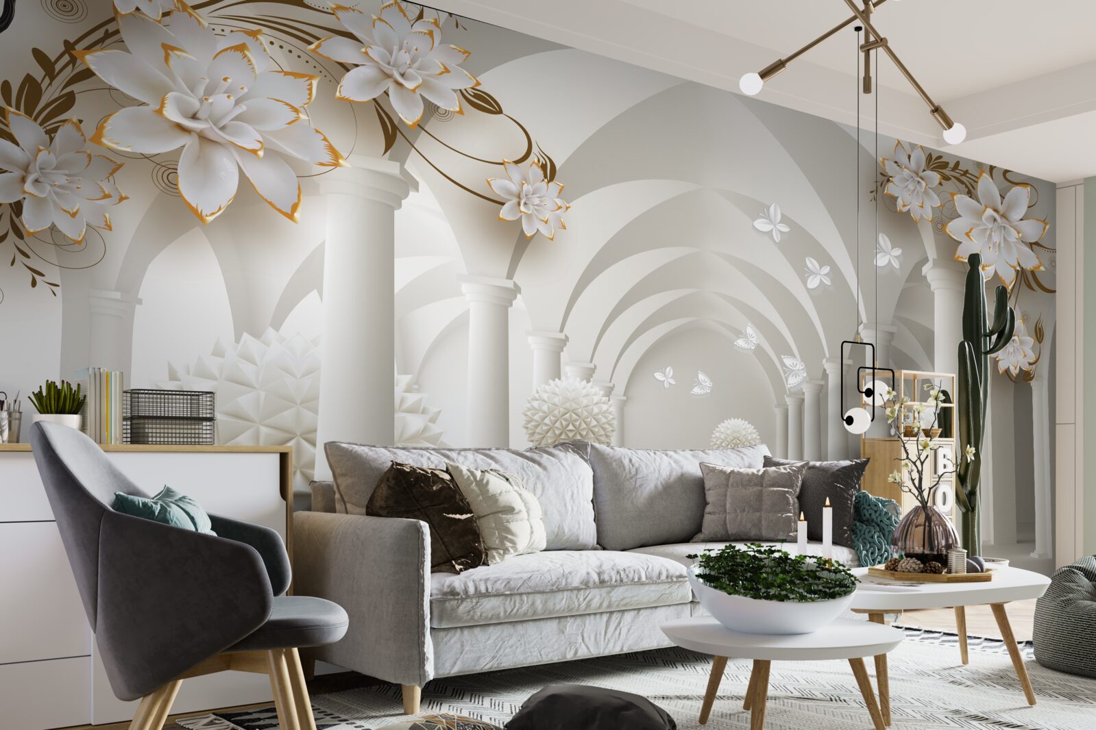 Fototapeta Chodba v gotickom štýle zdobená plávajúcimi guľami a kvetmi