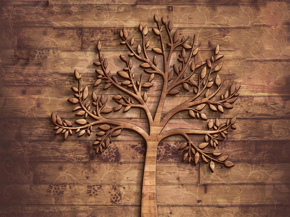 Fototapeta listnatý strom na drevenom pozadí