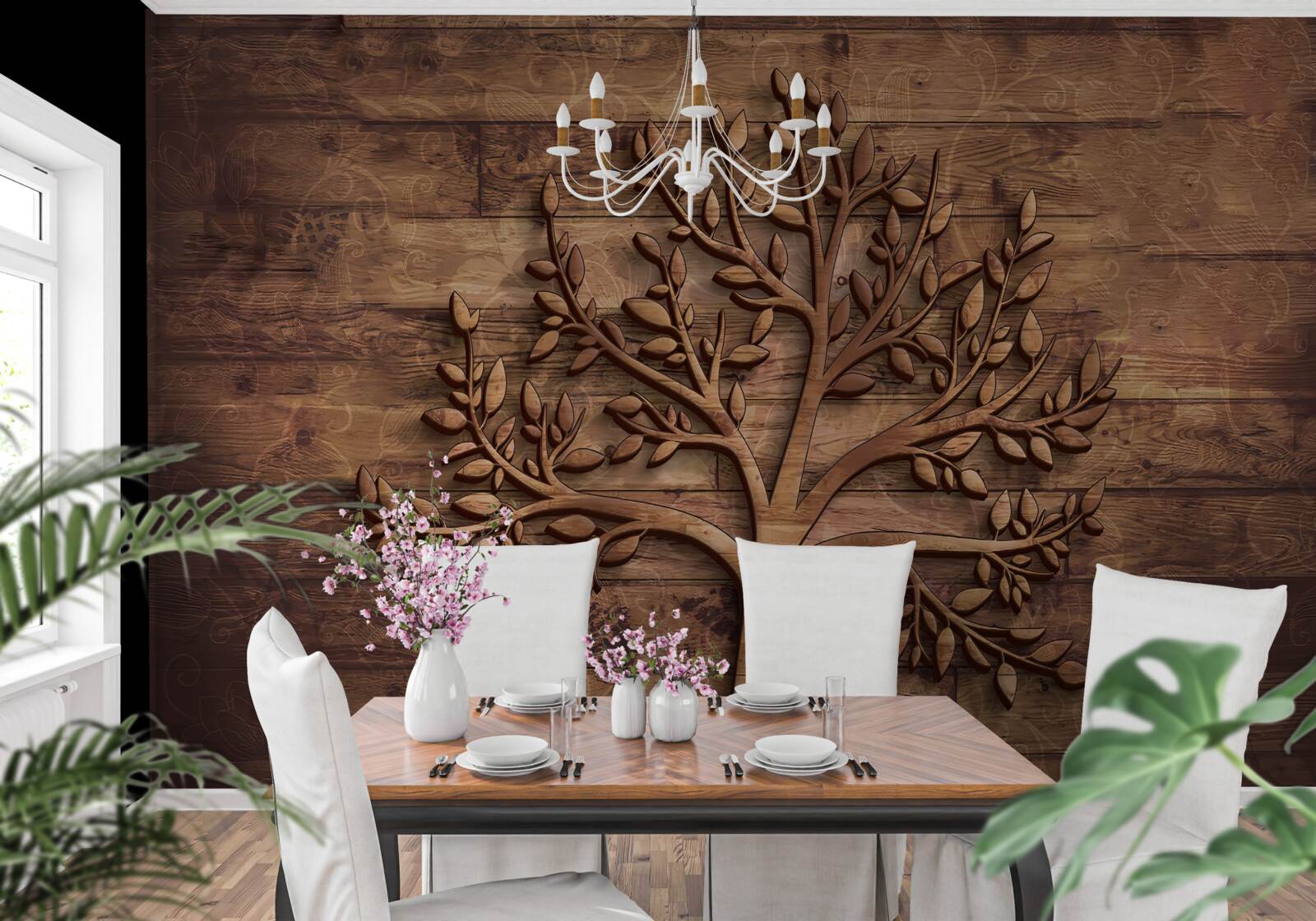 Fototapeta listnatý strom na drevenom pozadí