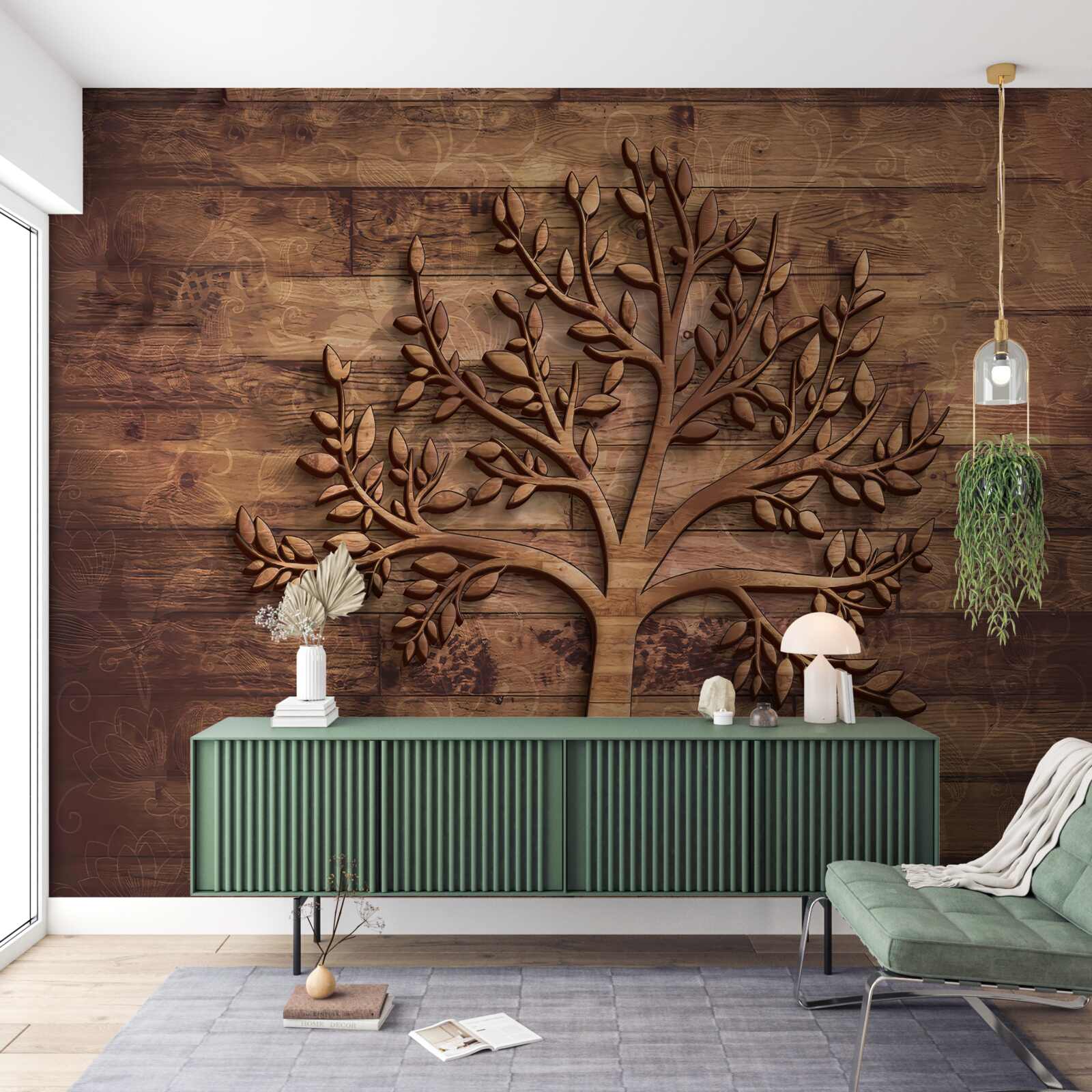 Fototapeta listnatý strom na drevenom pozadí