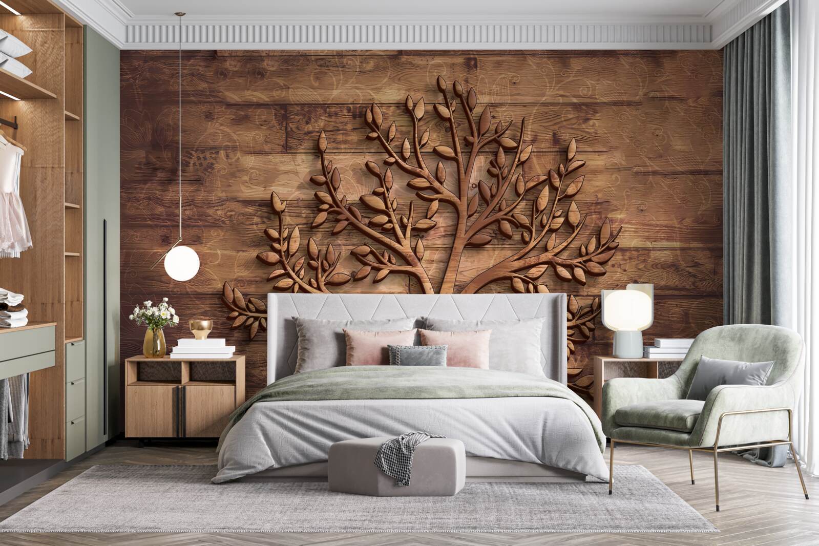 Fototapeta listnatý strom na drevenom pozadí