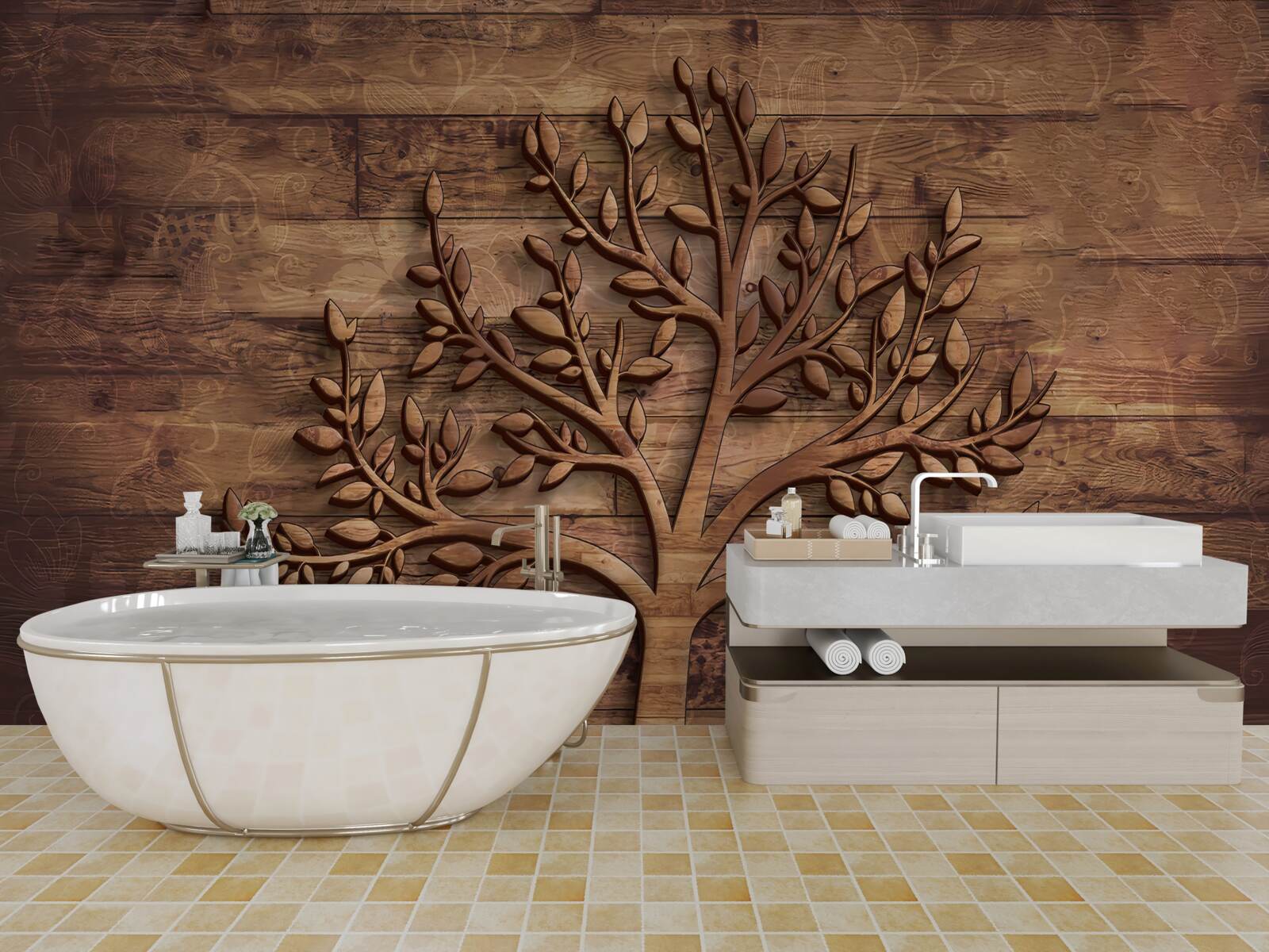 Fototapeta listnatý strom na drevenom pozadí