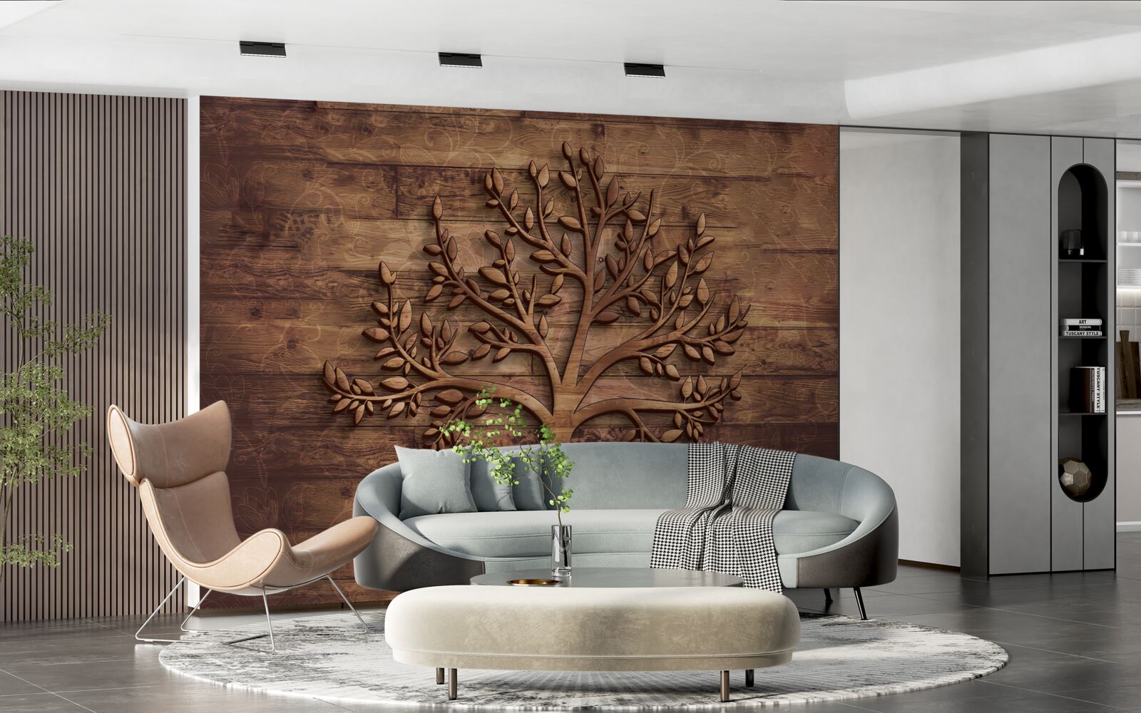 Fototapeta listnatý strom na drevenom pozadí