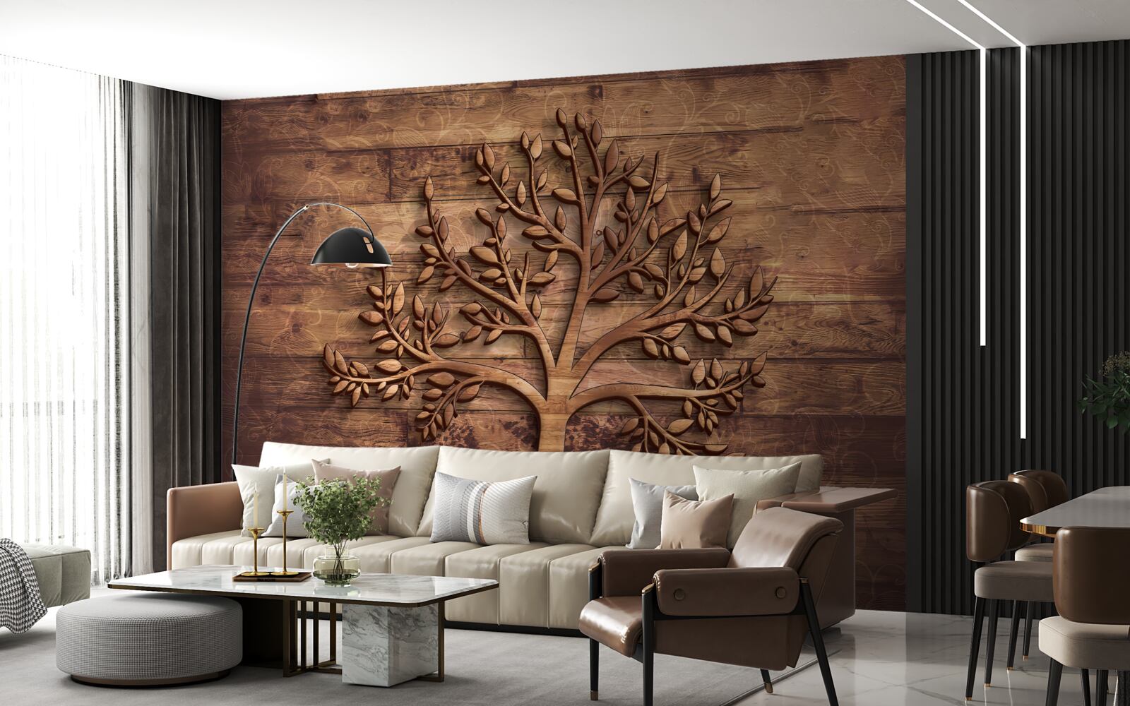 Fototapeta listnatý strom na drevenom pozadí