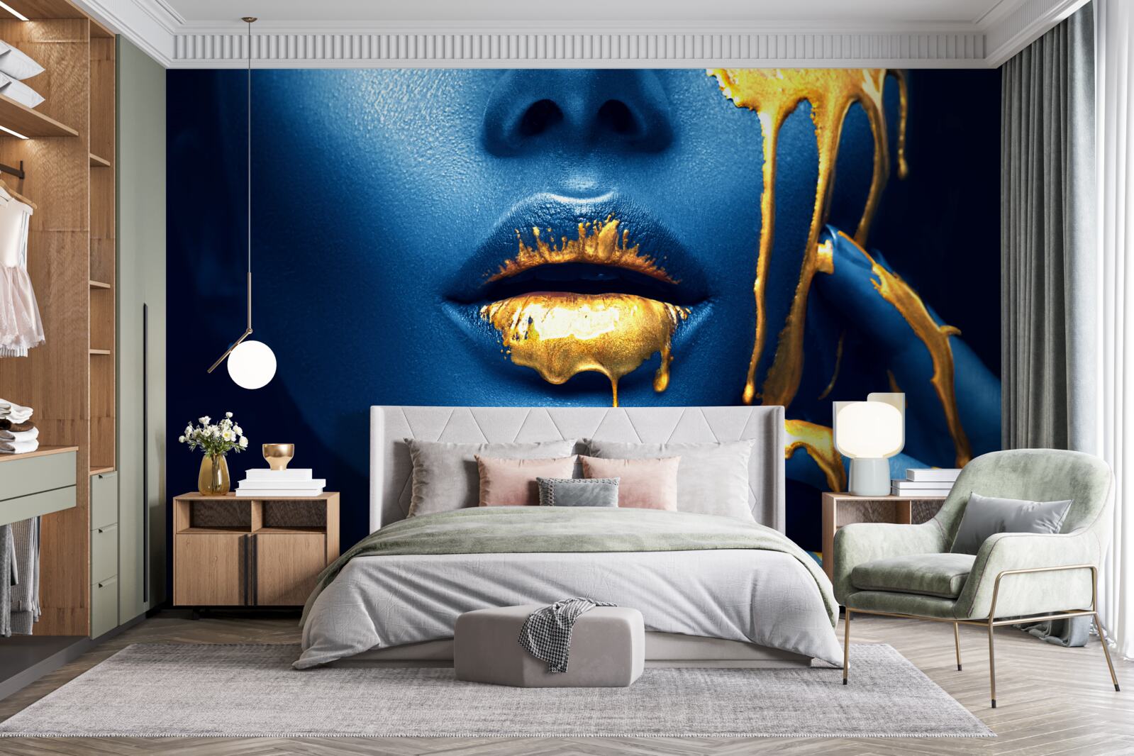 Fototapeta žena s lesklým zlatým rúžom na perách